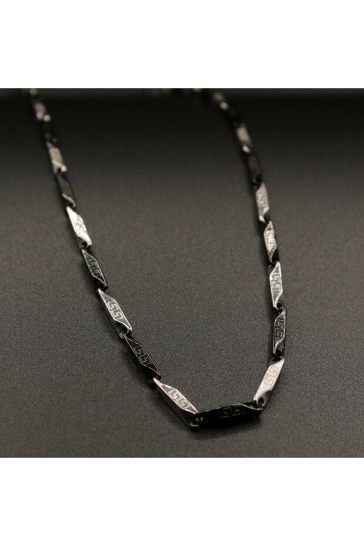 Loca Collection-Black Gray Cube Triangle Men's Steel Necklace 1