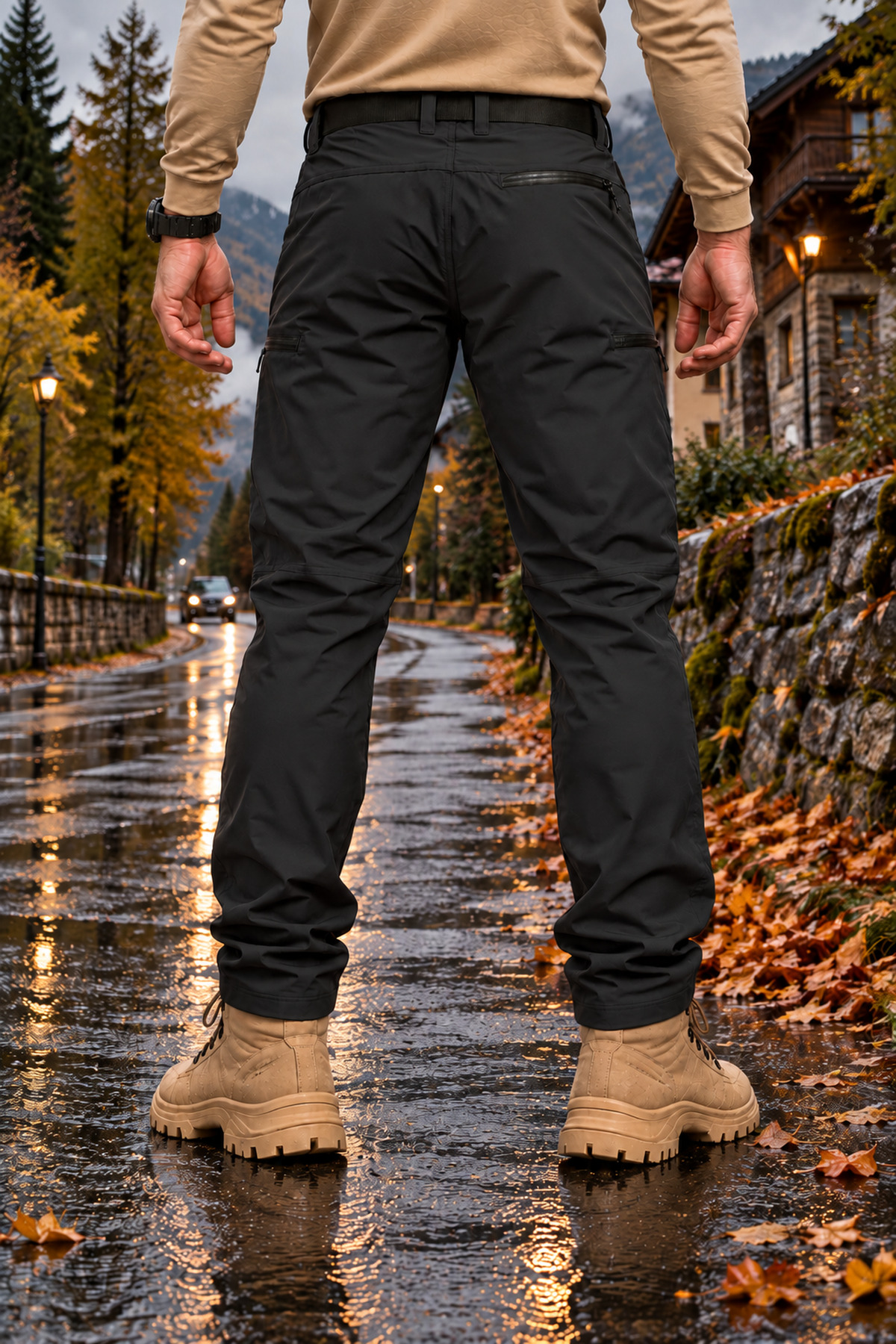 شلوار مردانه Softshell Cargo، آستر پشمی، ضد آب و باد، شلوار ضخیم زمستانی — مشکی TYC4201525FA3D866A494EC00 — تصویر 4 از 6