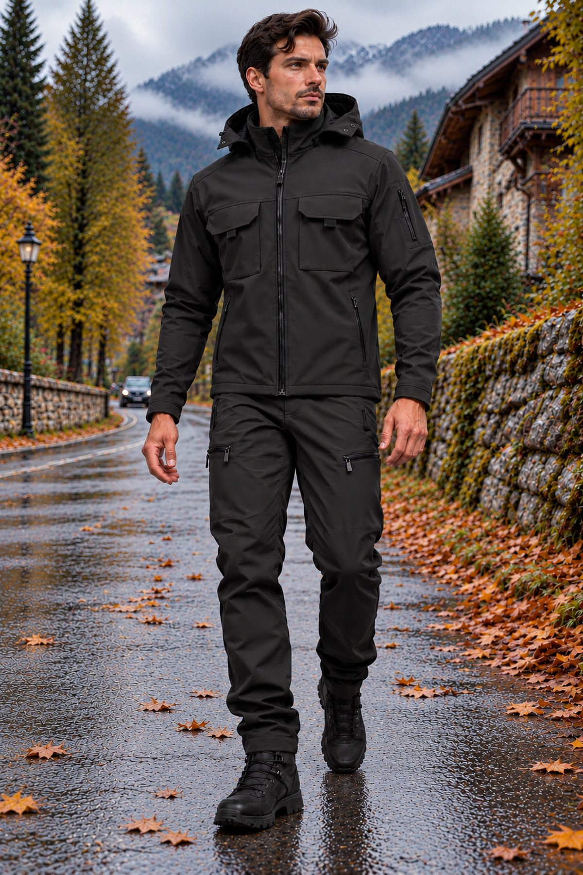 شلوار مردانه Softshell Cargo، آستر پشمی، ضد آب و باد، شلوار ضخیم زمستانی — مشکی TYC4201525FA3D866A494EC00 — تصویر 6 از 6