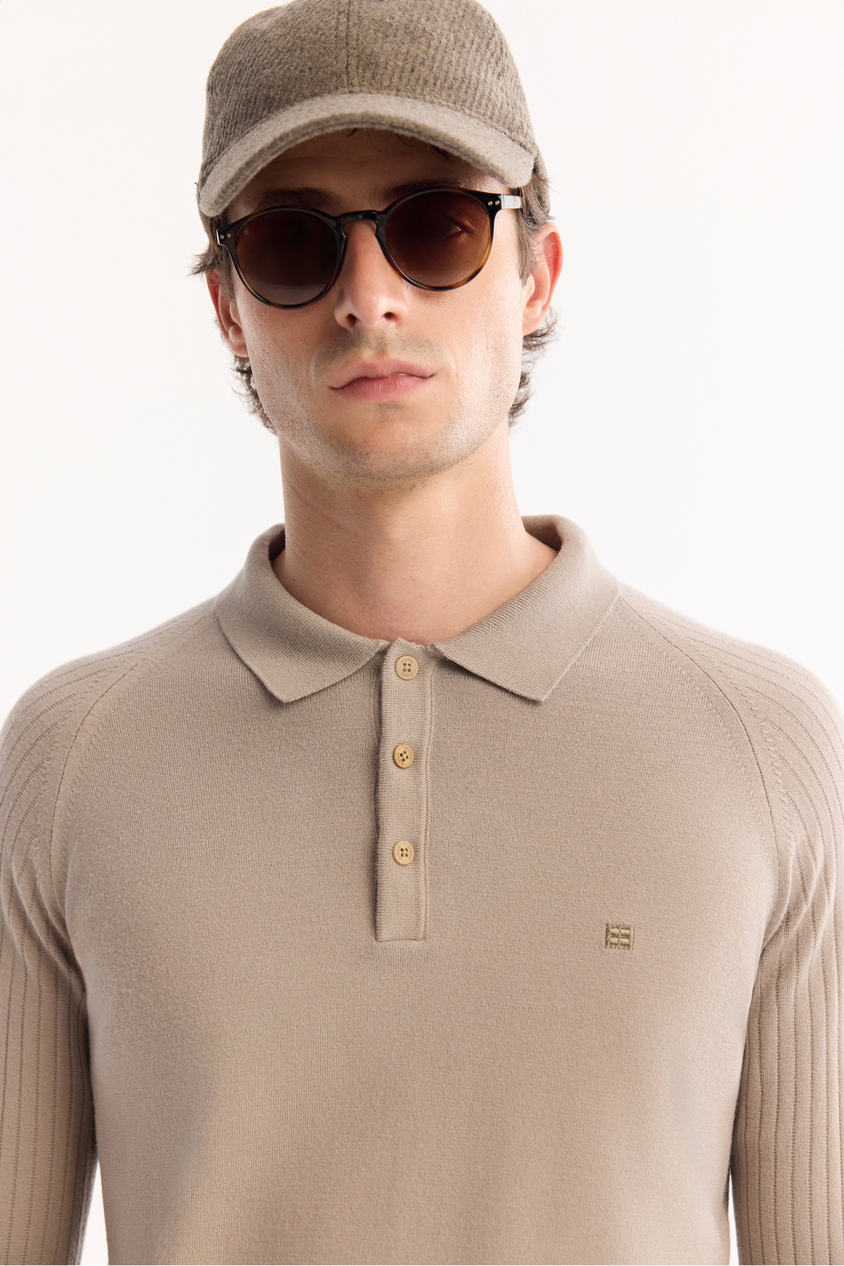 Erkek Vizon Polo Yaka Düğmeli Soft Touch Dokulu Triko Regular Fit Kazak A52Y5030 — بژ — تصویر 3 از 8
