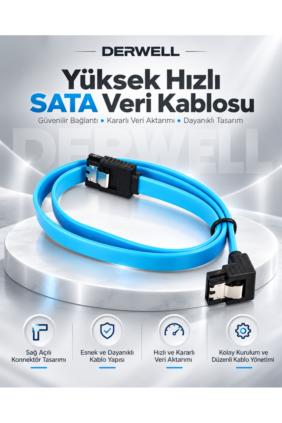 90 Derece L Tipi 2.5 inç Sata 3.0 Hdd Harddisk Dirsek Ssd Sata3 Data Kablosu 40cm Üniversal Bir Üründür Mavi