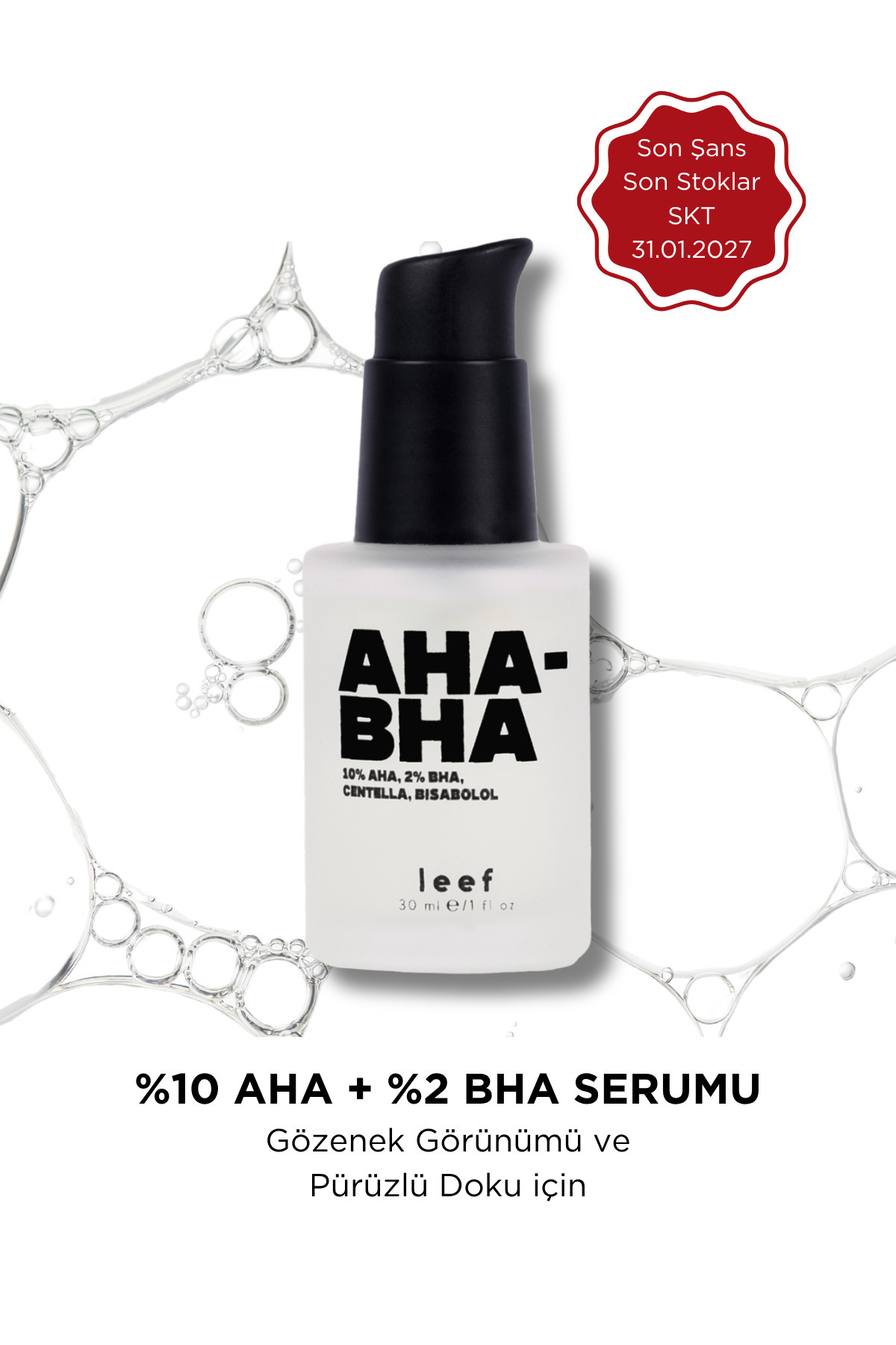 Leef AHA BHA Peeling Serumu – %10 AHA + %2 BHA, Gözenek & Leke Görünümünü Azaltır, Su Bazlı — SLUG-6