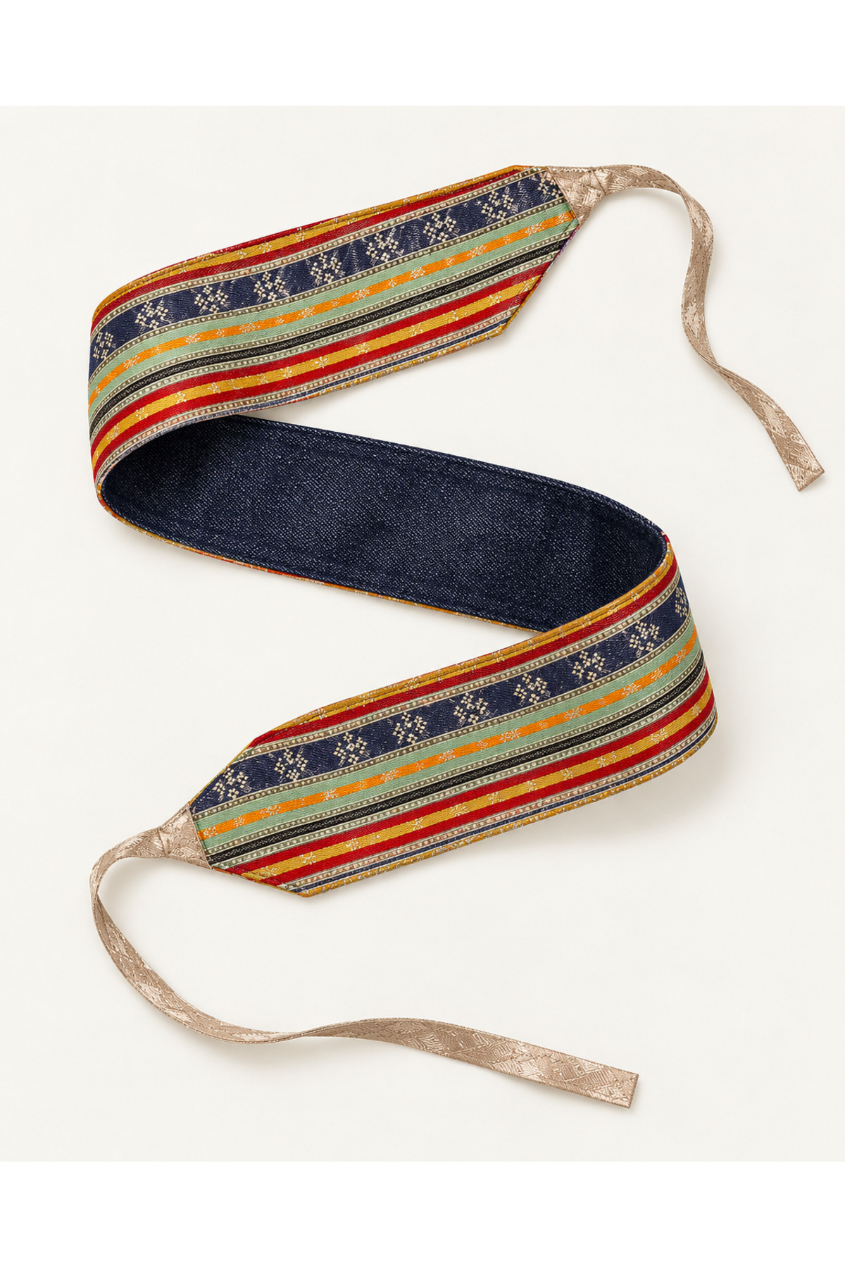 Reversible Kutnu and Denim Obi Belt, 10 cm · View 3