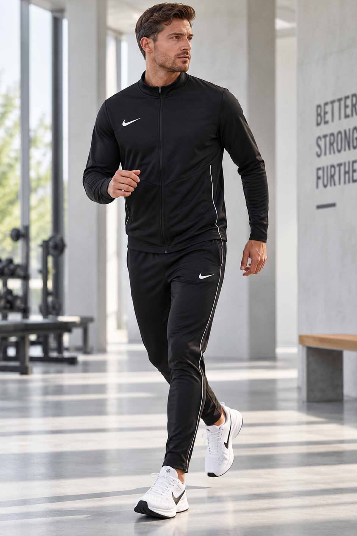 Erkek Siyah Dri-FIT Günlük-Antrenman Eşofman Takımı - Slim Fit — مشکی NK1979 — تصویر 7 از 7