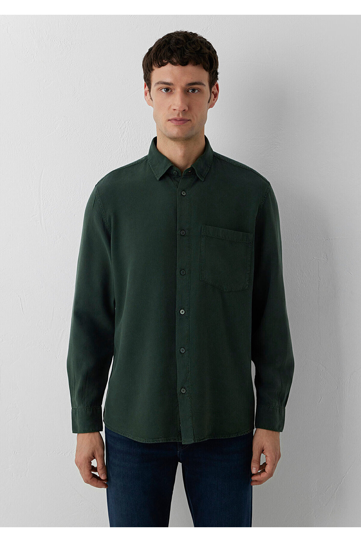 پیراهن سبز لیوسل (Tencel™) سایز معمولی / برش معمولی 0212064-71602 — سبز — تصویر 4 از 8