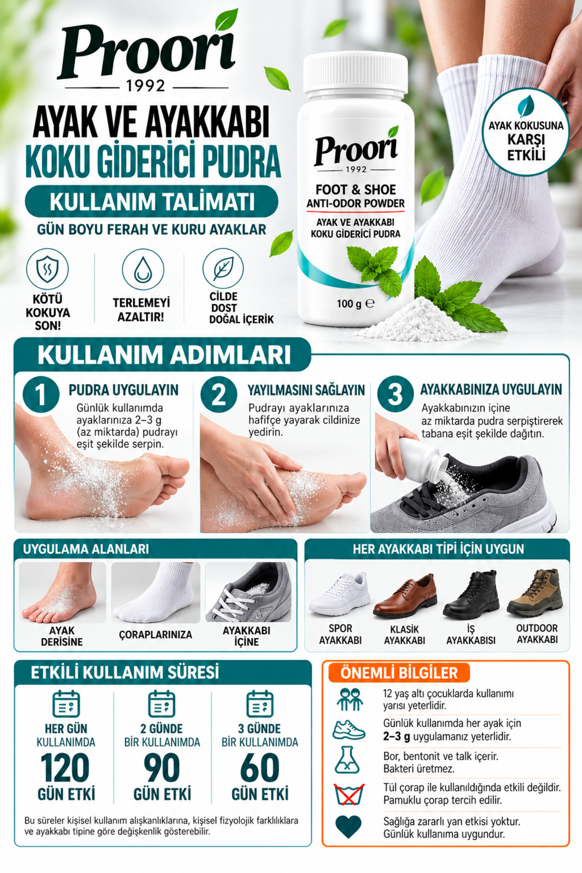 Ayak Koku Önleyici Pudra 100 gr Ayyakkabı Koku Giderici — praykk — تصویر 2 از 2