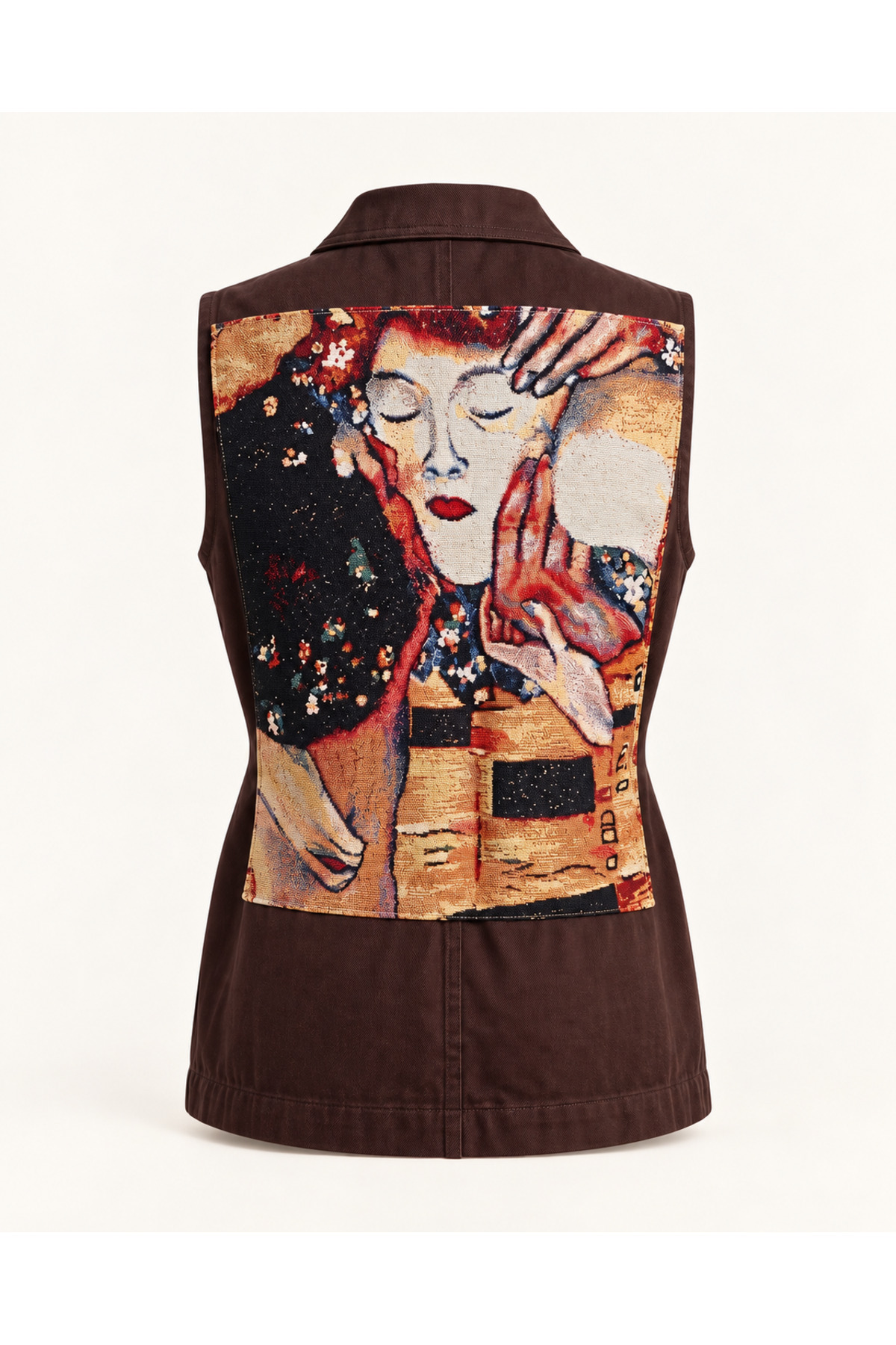 Klimt Öpücük Dokuma Detaylı Kahverengi Denim Yelek · Görünüm 5