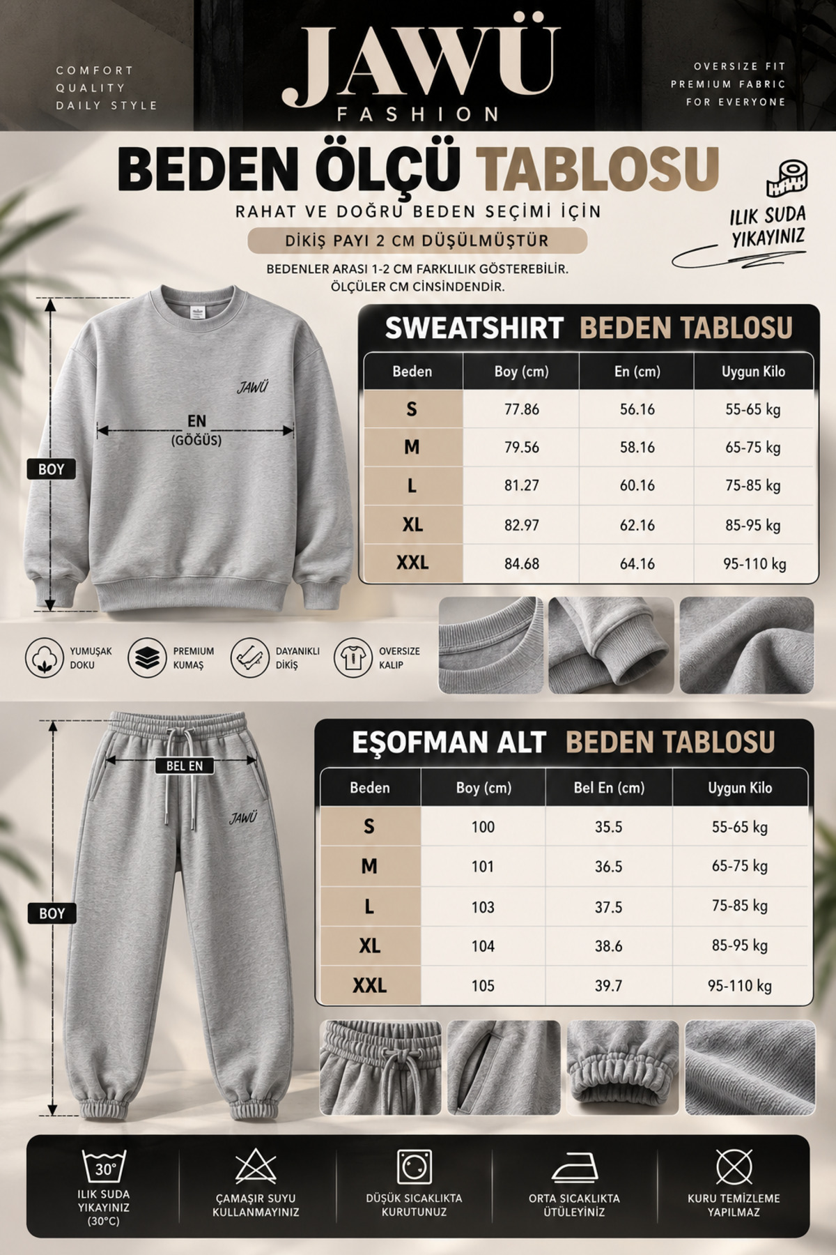 JAWÜ FASHION BASKET Šifonirana pamučna velika flis trenerka Premium SET