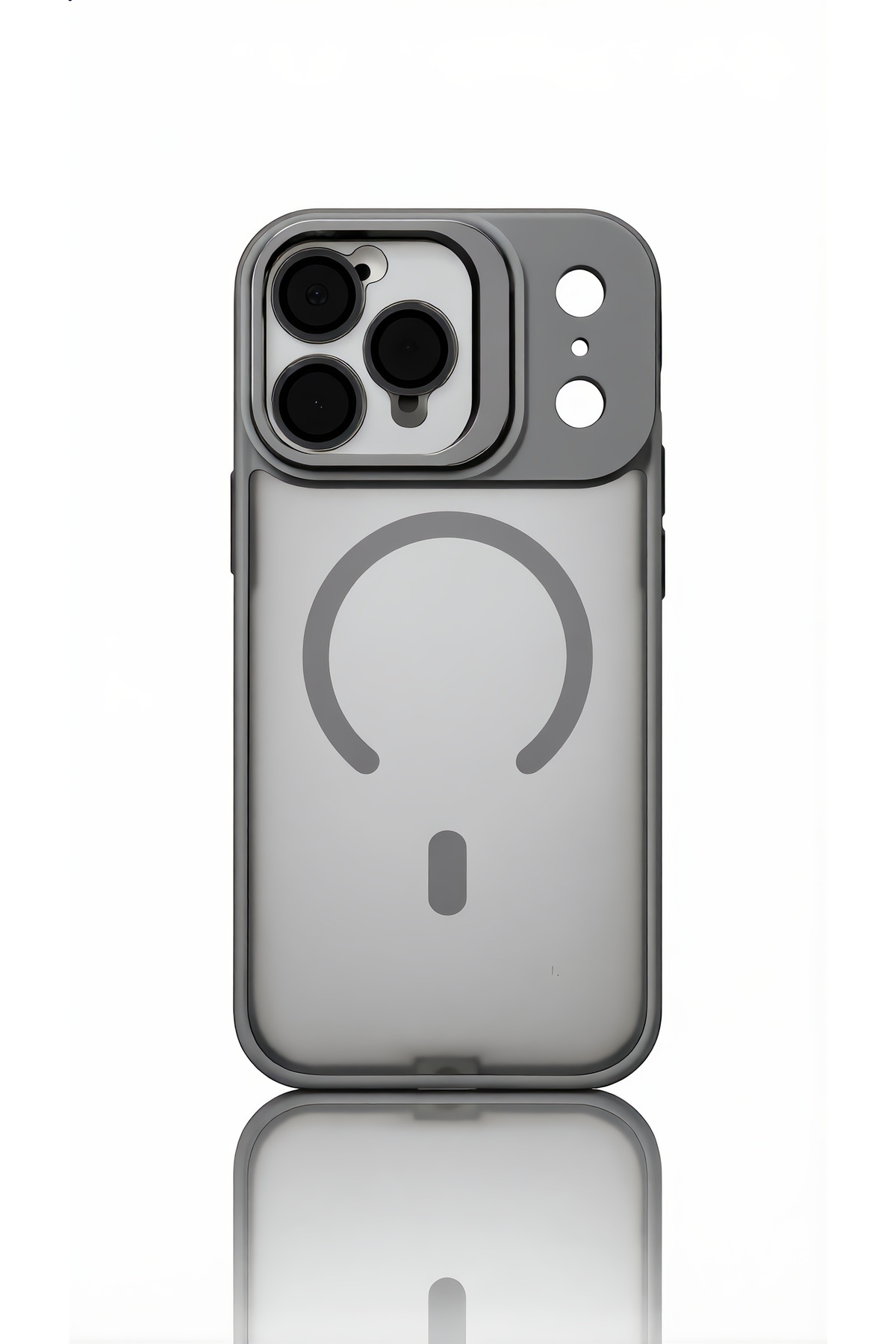 iPhone 18 Pro Uyumlu Kılıf Mat Magsafe Kamera Lens Korumalı Metal Kamera Standlı Transparan Silikon Arka Kapak