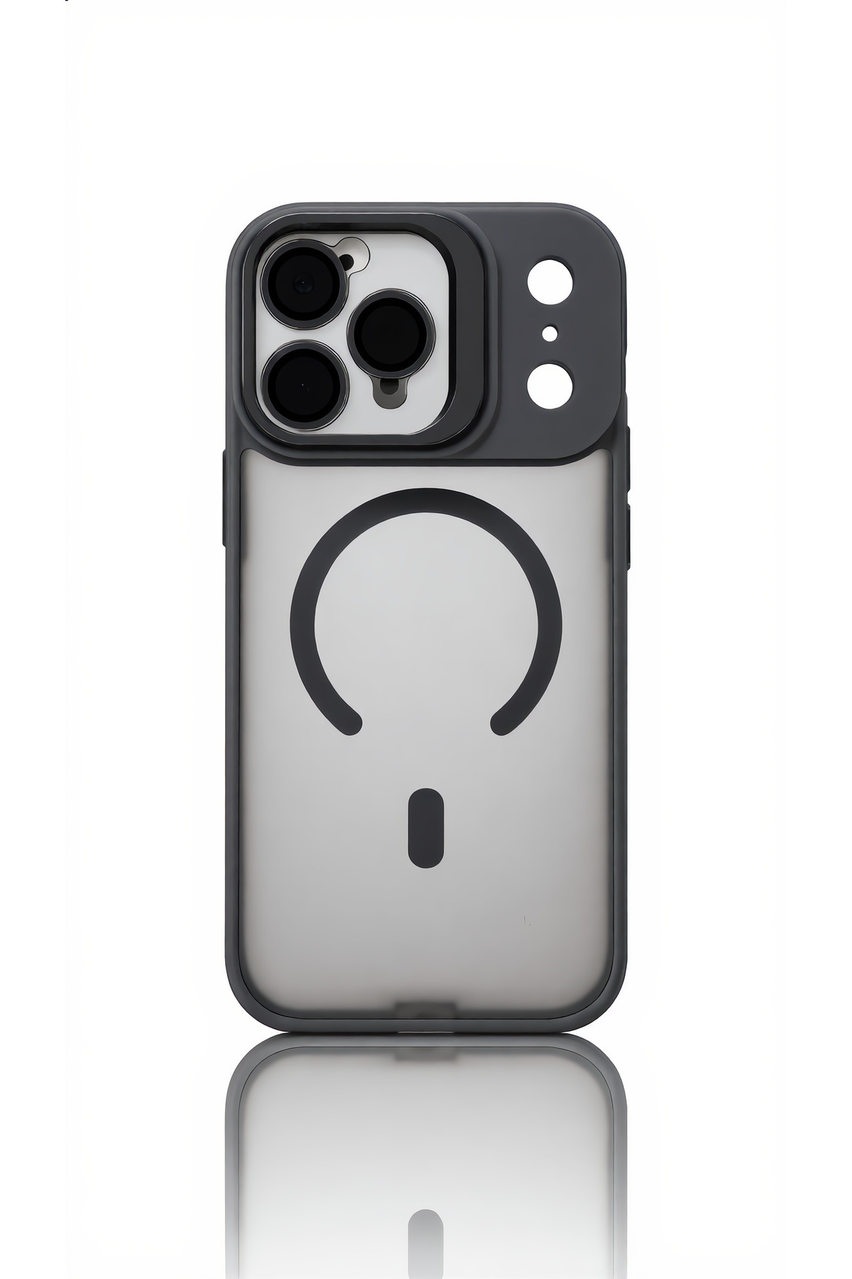 iPhone 18 Pro Max Uyumlu Kılıf Mat Magsafe Kamera Lens Korumalı Metal Kamera Standlı Transparan Silikon Arka Kapak