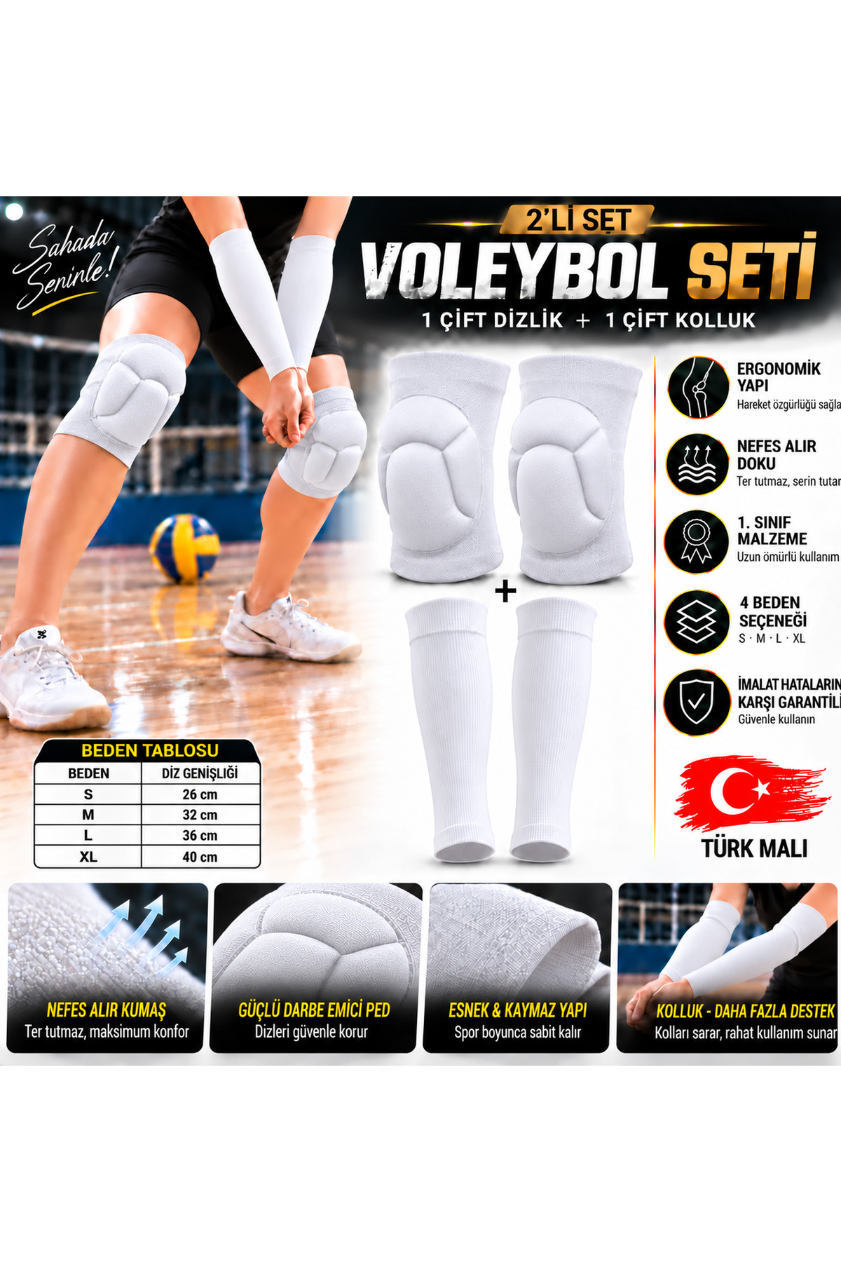 Voleybol Dizliği Voleybol Kolluğu 2li Set Yetişkin ve Çocuk Voleybol 1 Çift Dizlik 1 Çift Kolluk 4 Parça küçük fotoğraf 2