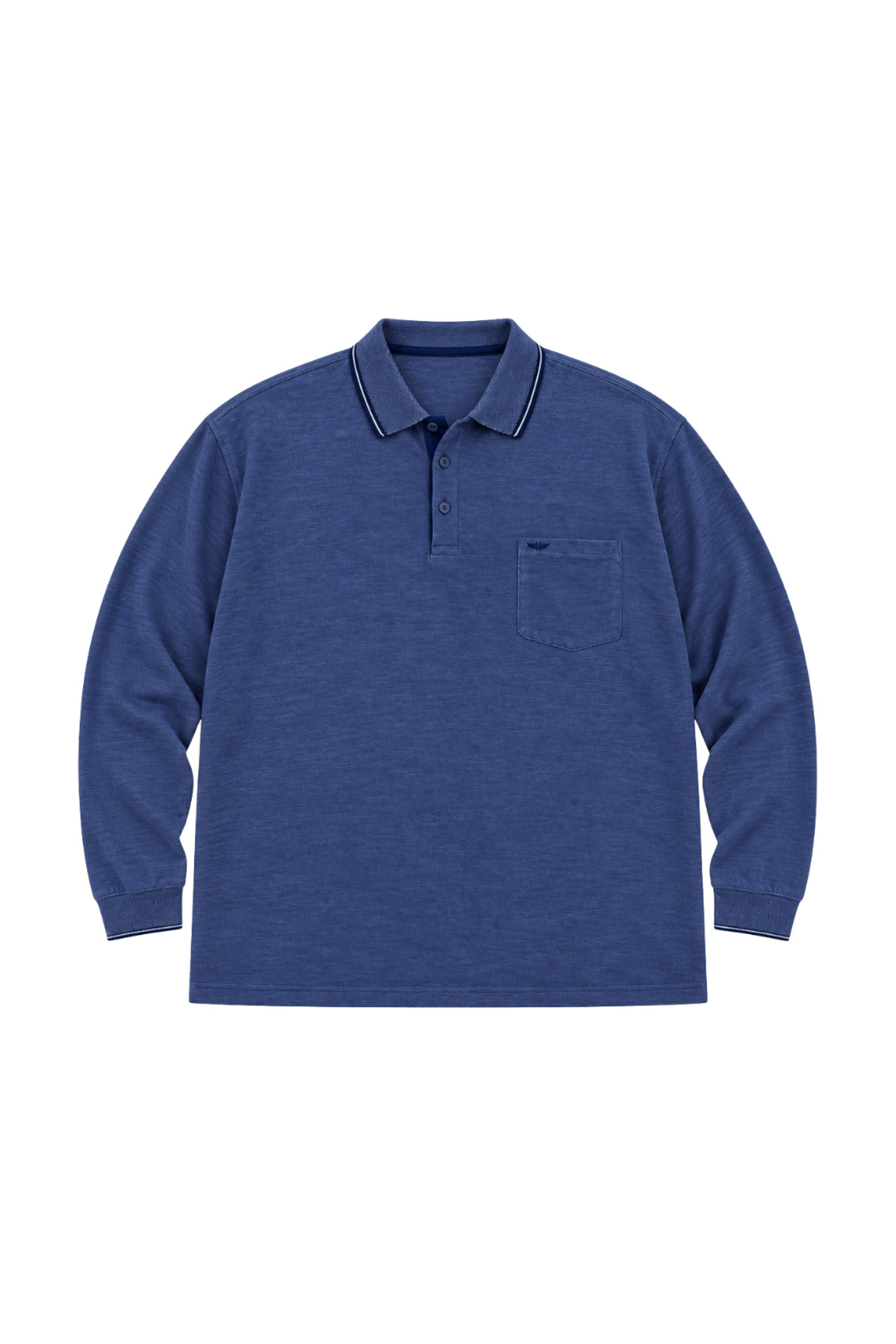 پولوشرت مردانه بزرگ سایز ملانژ ایندگو یقه دار آستین بلند پیکه M-L-XL-2XL-3XL-4XL-5XL-6XL-7XL-8XL