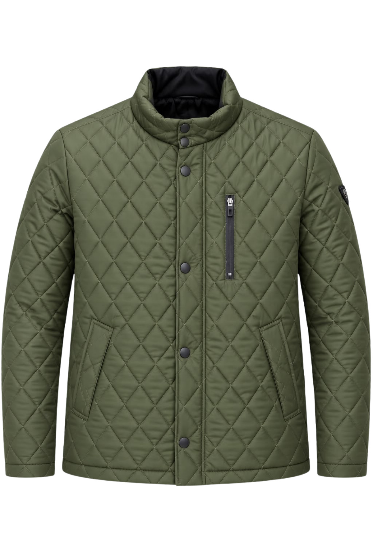 Erkek Kahverengi Standart Fit Normal Kesim İçi Kürklü Dik Yaka Çıtçıtlı Dolgulu Desenli Overcoat - Yeşil