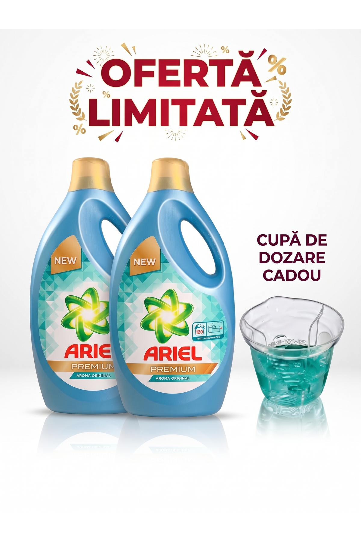 Ariel 2х Премиум Оригинален Течен перилен препарат, 120 изпирания, 6л + ДОБАВ...