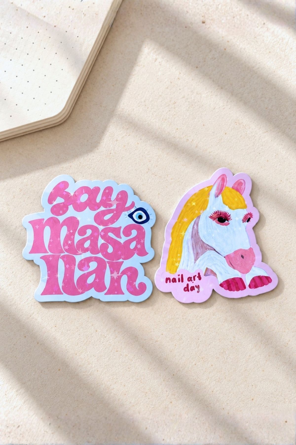 Pembe 2’li Hologram Efektli Laminasyonlu Sticker Seti, Ajanda Etiketi, Çok Amaçlı Sticker, Su Geçirmez