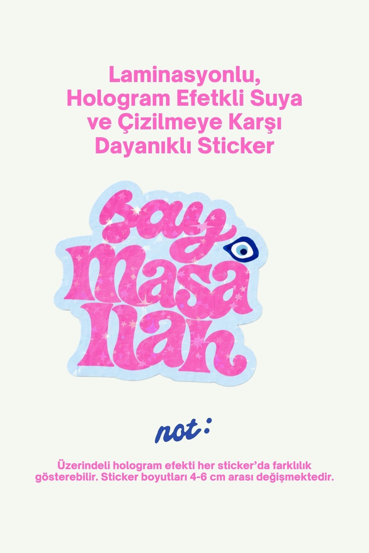 Hologram Efektli Laminasyonlu Tekli Sticker, Say Masallah Etiket, Çok Amaçlı, Su Geçirmez ve Çizilmeye Dayanıklı Sticker