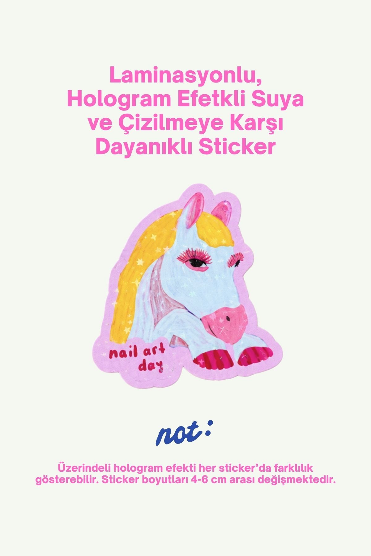 Hologram Efektli Laminasyonlu Tekli Sticker, At Figürlü Etiket, Çok Amaçlı, Su Geçirmez ve Çizilmeye Dayanıklı Sticker