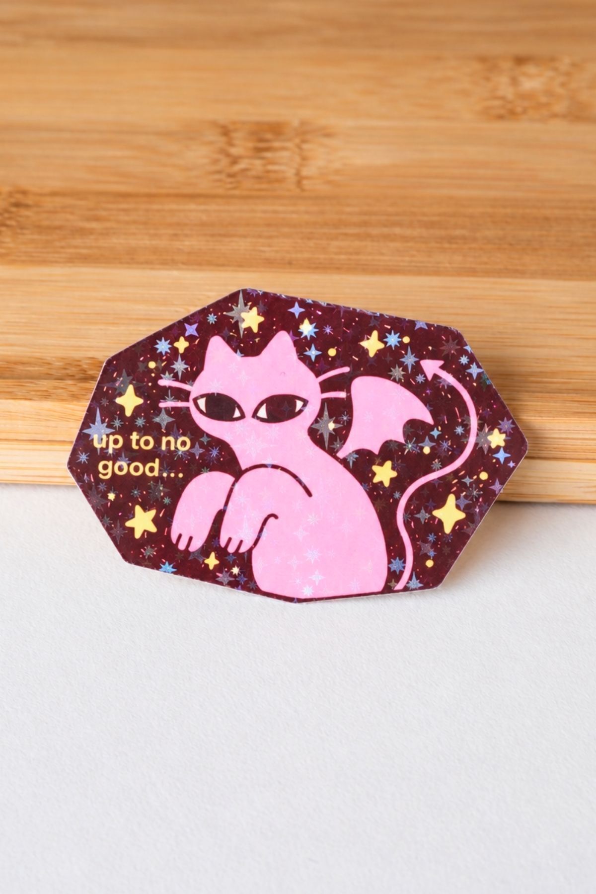 Hologram Efektli Laminasyonlu Tekli Sticker, Kedi Figürlü Etiket, Çok Amaçlı, Su Geçirmez ve Çizilmeye Dayanıklı Sticker,