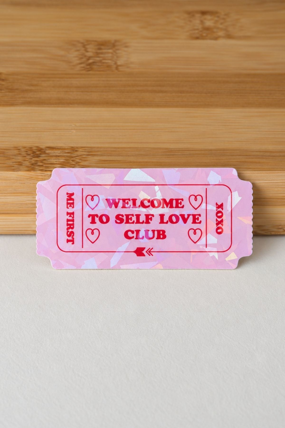 Hologram Efektli Laminasyonlu Tekli Sticker, Self Love Club Etiket, Çok Amaçlı, Su Geçirmez ve Çizilmeye Dayanıklı Sticker
