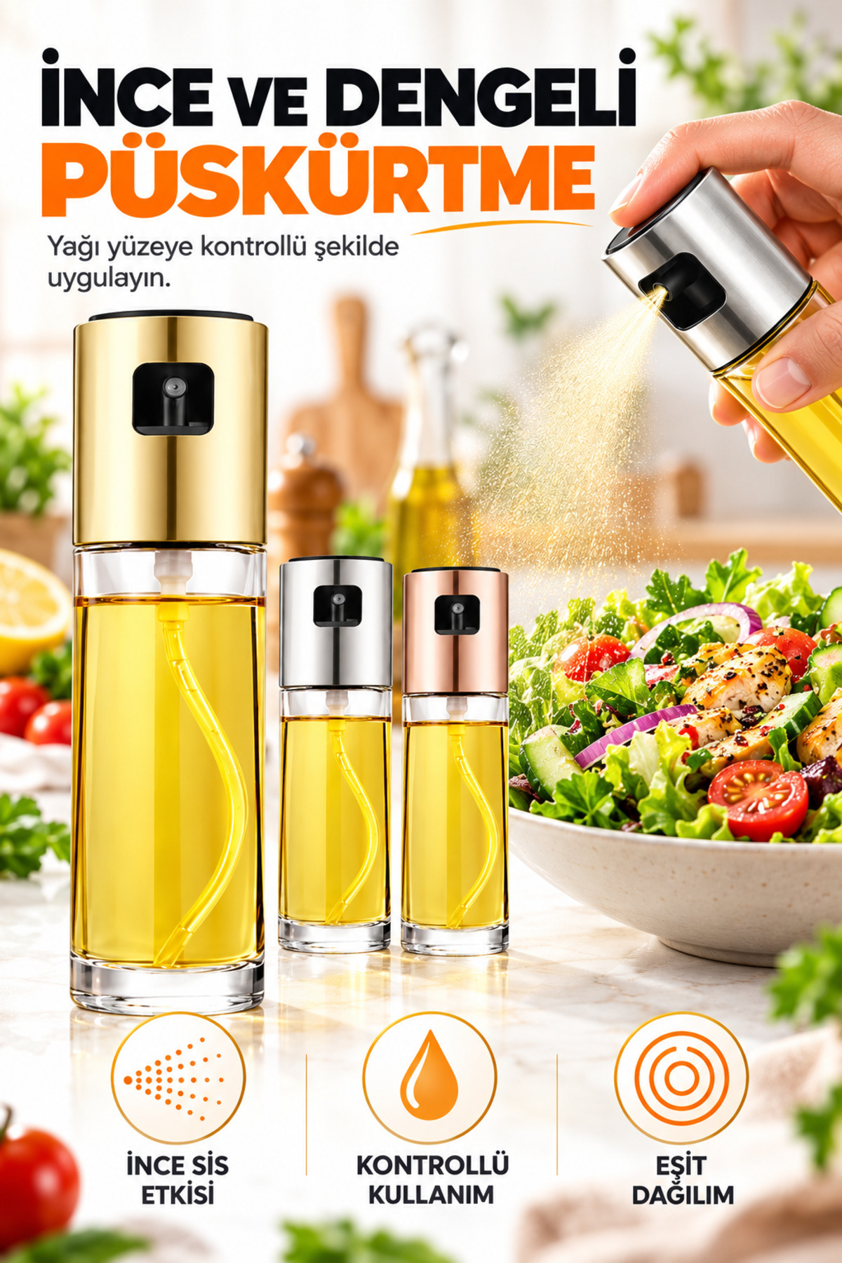 Cam Sprey Yağdanlık Airfryer Yağ Spreyi Zeytinyağı Sirke Püskürtücü