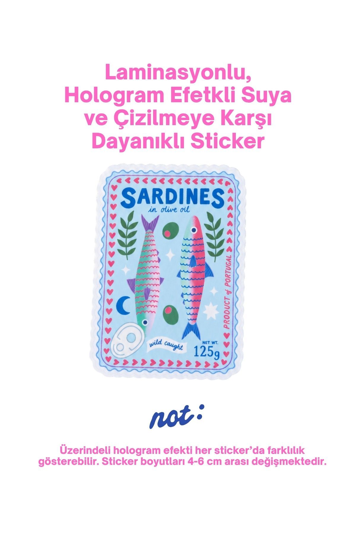 Hologram Efektli Laminasyonlu Tekli Sticker, Sardalya Etiket, Çok Amaçlı, Su Geçirmez ve Çizilmeye Dayanıklı Sticker