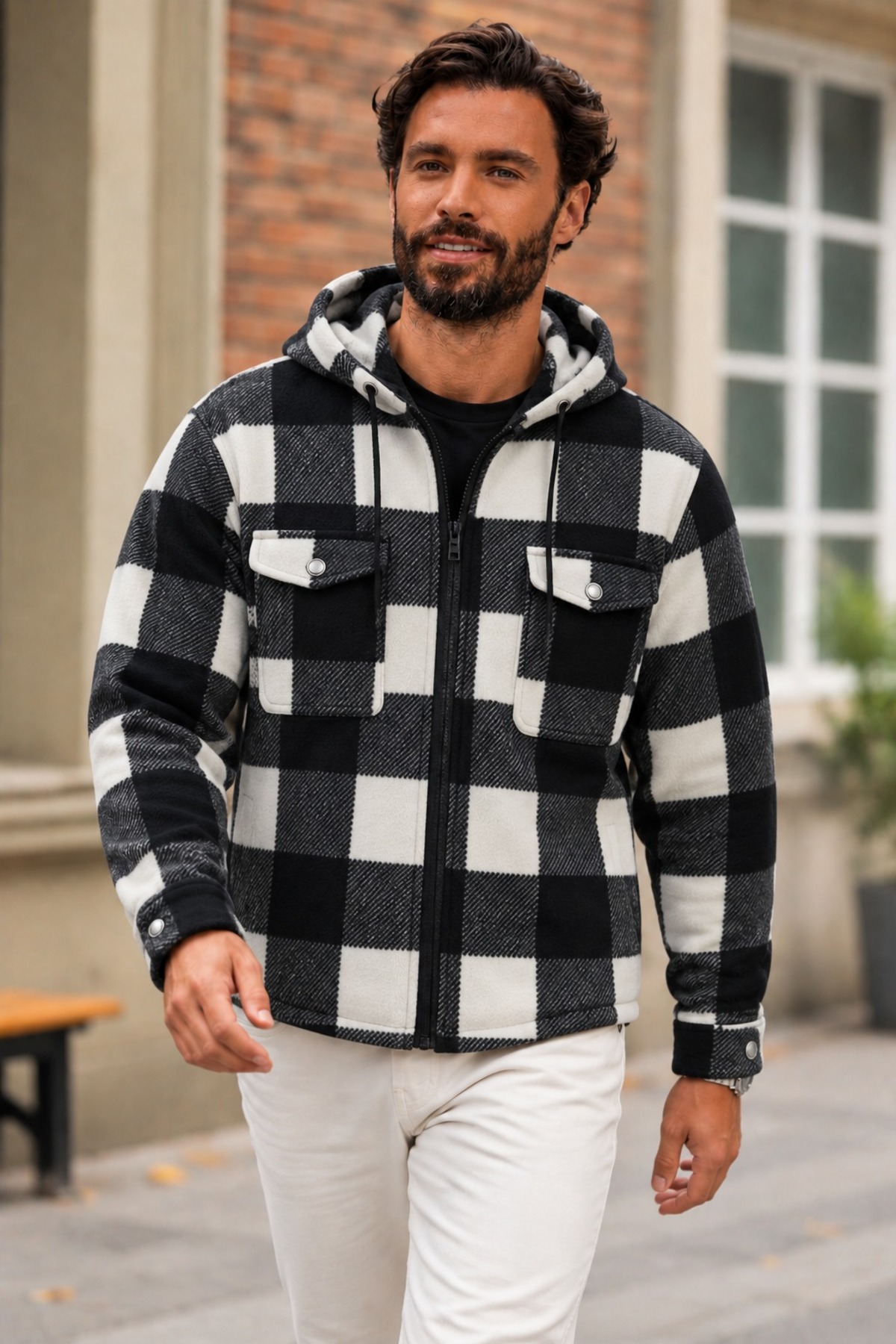 Erkek Oversize Kareli Oduncu Siyah Gömlek 3