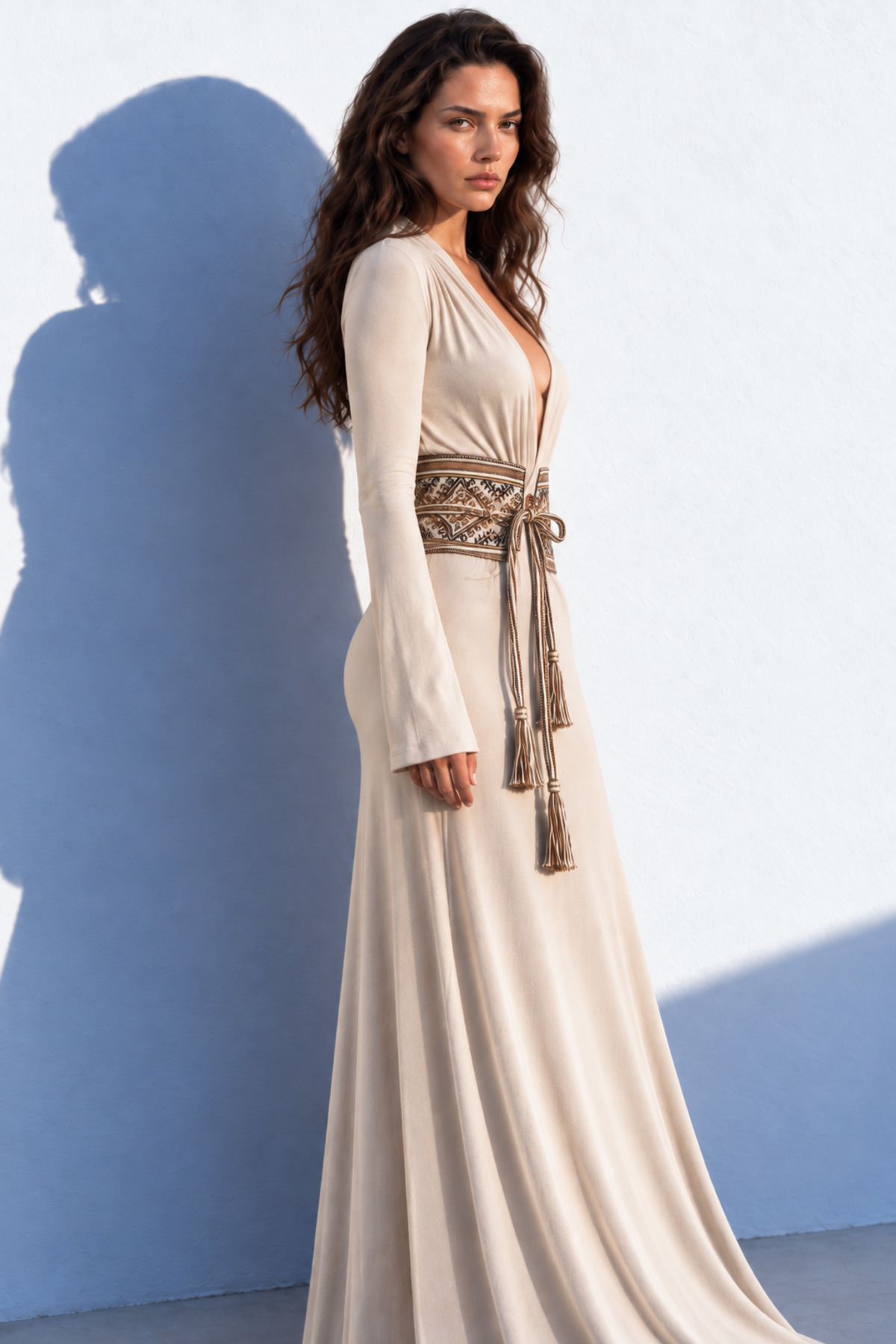 Andina Beige Reversible Llicla and Denim Obi Belt · View 3