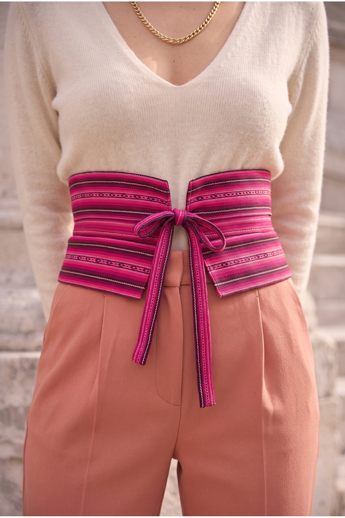 Özel Tasarım Denim Llicla Reversible Bohem Kuşak Kemer - PEMBE Özel Üretim — Pembe