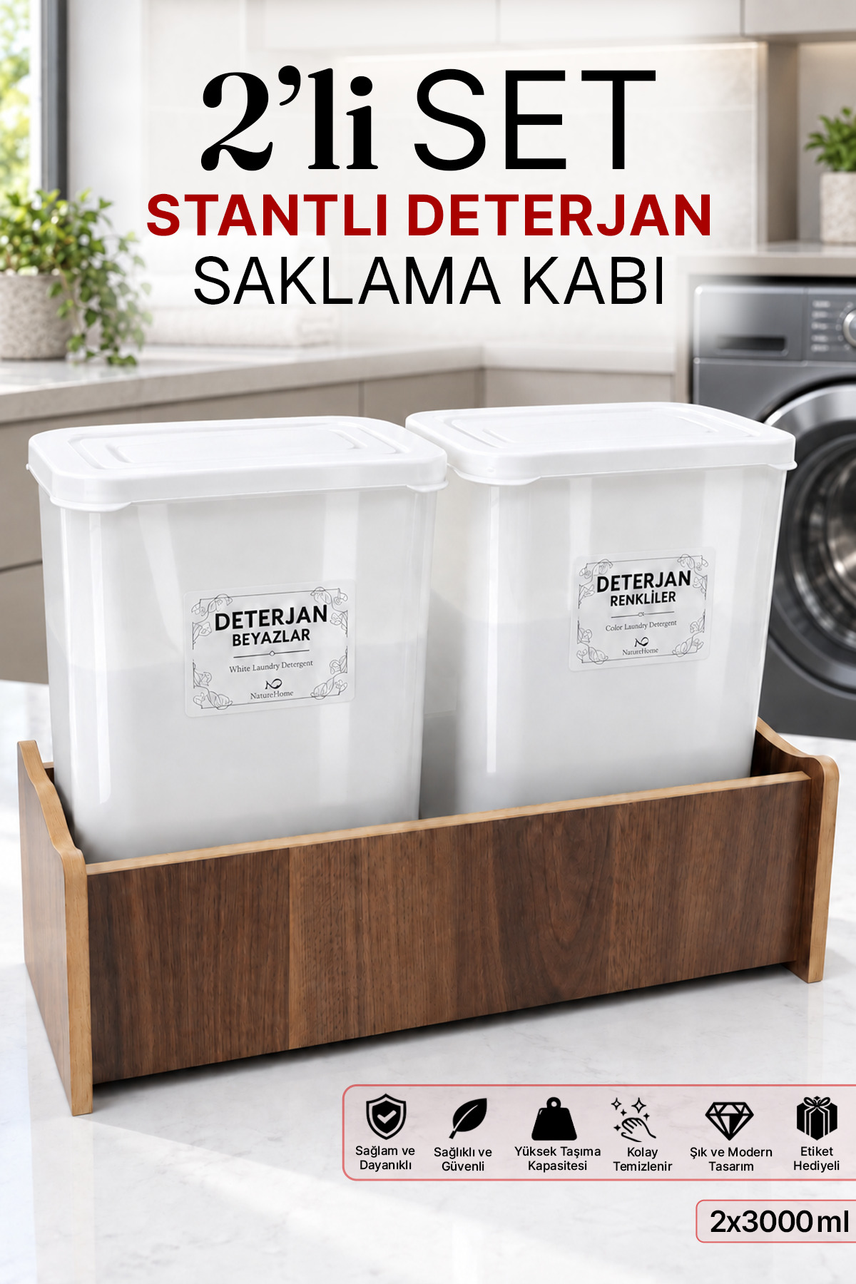 Nashi diet 2箱 naturelove 2'Li Standlı 3'lt Toz Deterjan Kutusu Saklama Kabı