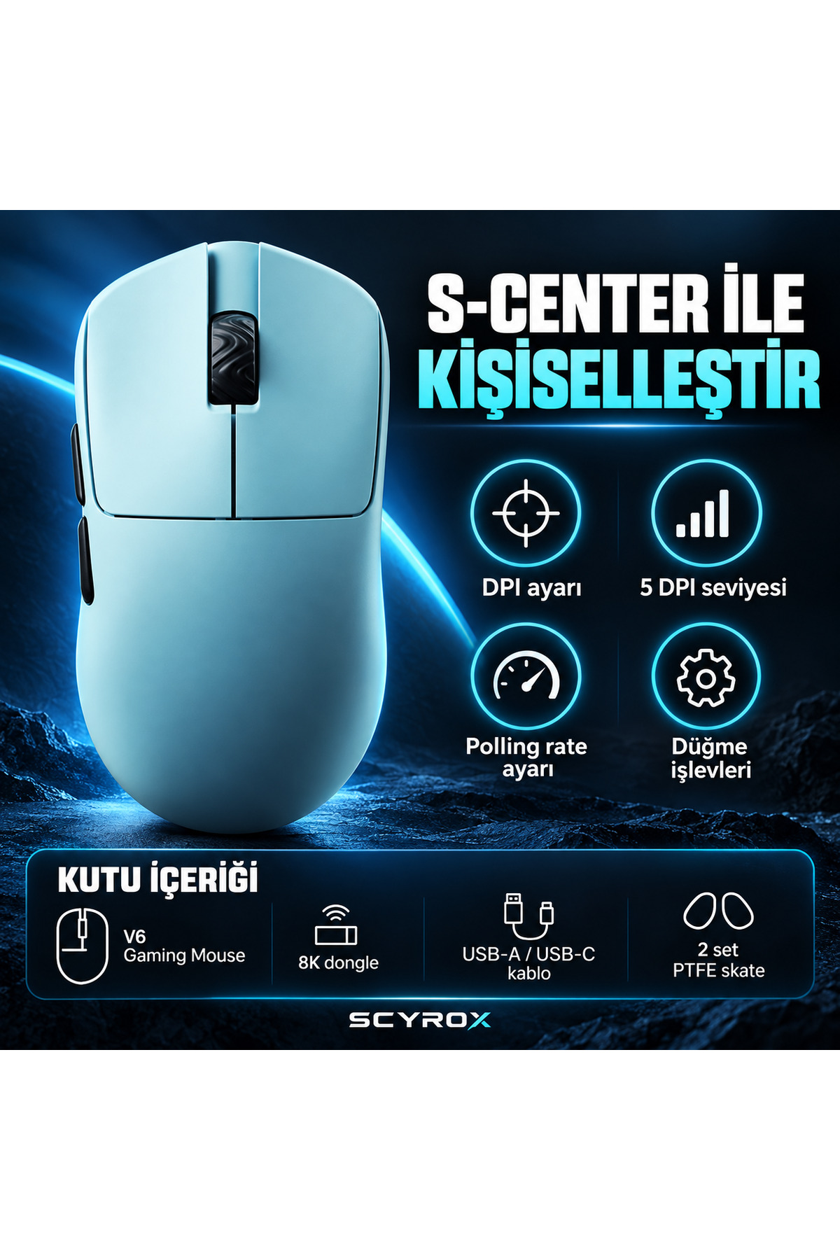 yuxtuchannnページ Scyrox V6 8000 Hz Kablosuz Oyuncu Mouse Paw3950 - Fiyatı