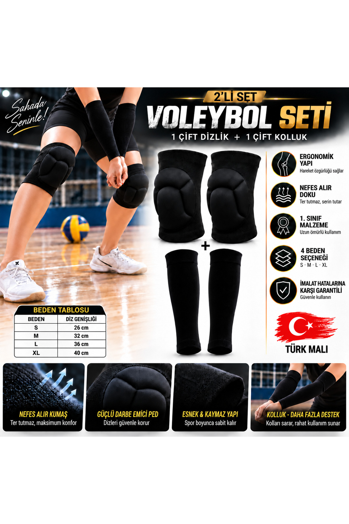 Voleybol Dizliği Voleybol Kolluğu 2li Set Yetişkin ve Çocuk Voleybol 1 Çift Dizlik 1 Çift Kolluk 4 Parça