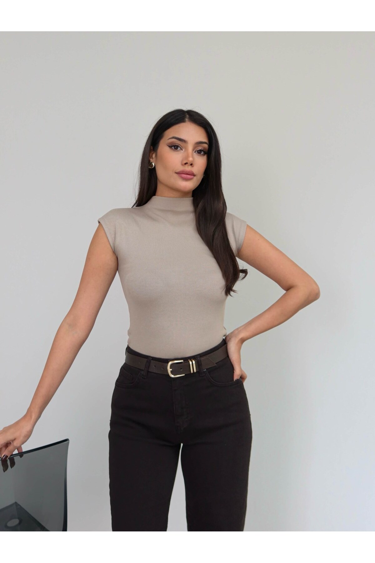 شلوار جین اورج با برش پاچه و کمربند
