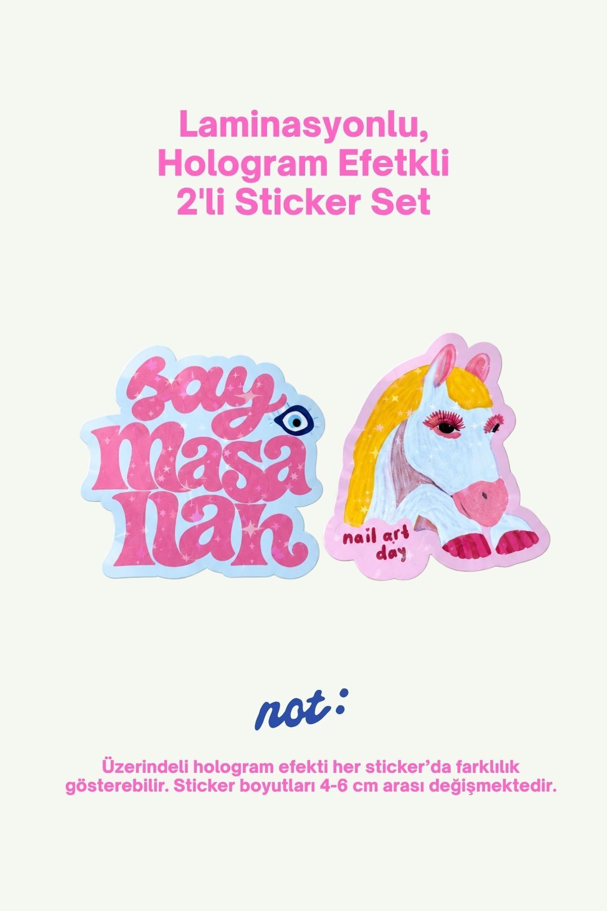 Pembe 2’li Hologram Efektli Laminasyonlu Sticker Seti, Ajanda Etiketi, Çok Amaçlı Sticker, Su Geçirmez