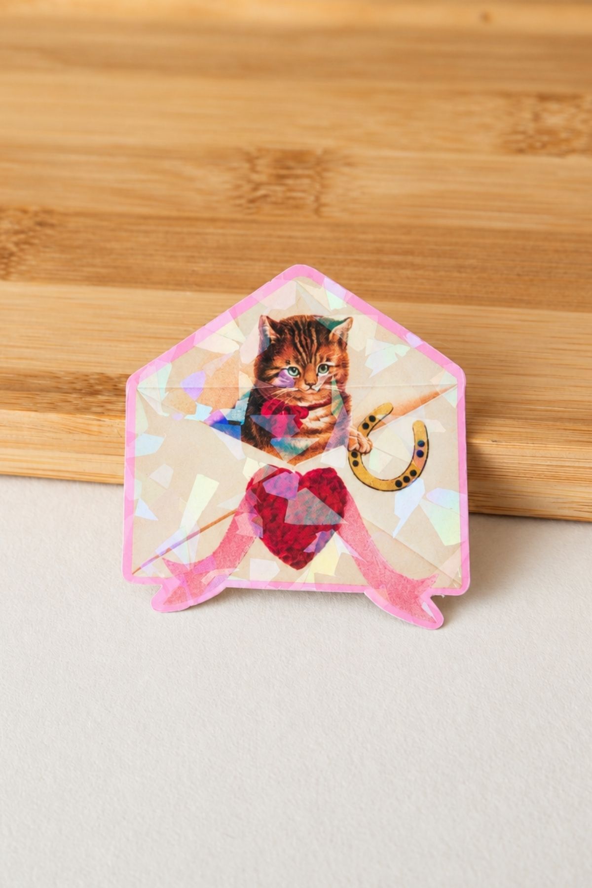Hologram Efektli Laminasyonlu Tekli Sticker, Kedi Figürlü Etiket, Çok Amaçlı, Su Geçirmez ve Çizilmeye Dayanıklı Sticker