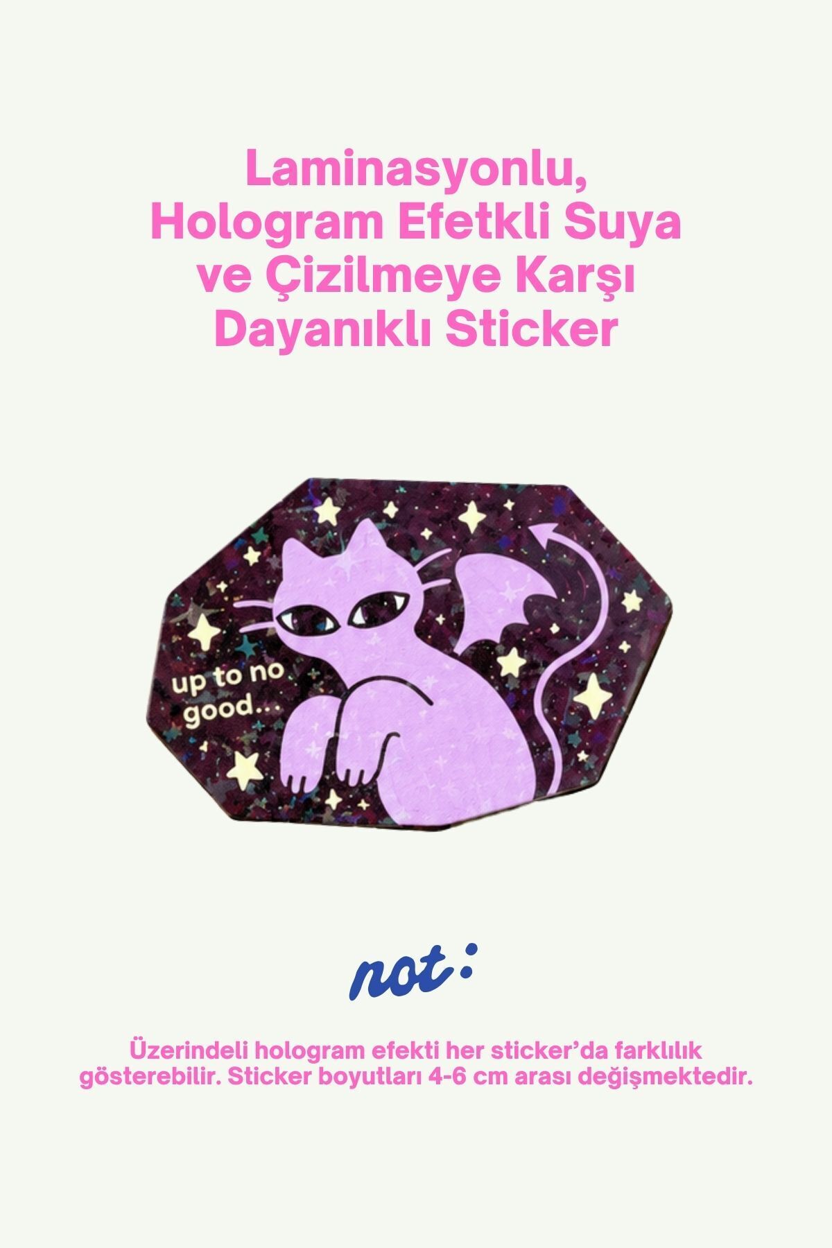 Hologram Efektli Laminasyonlu Tekli Sticker, Kedi Figürlü Etiket, Çok Amaçlı, Su Geçirmez ve Çizilmeye Dayanıklı Sticker,