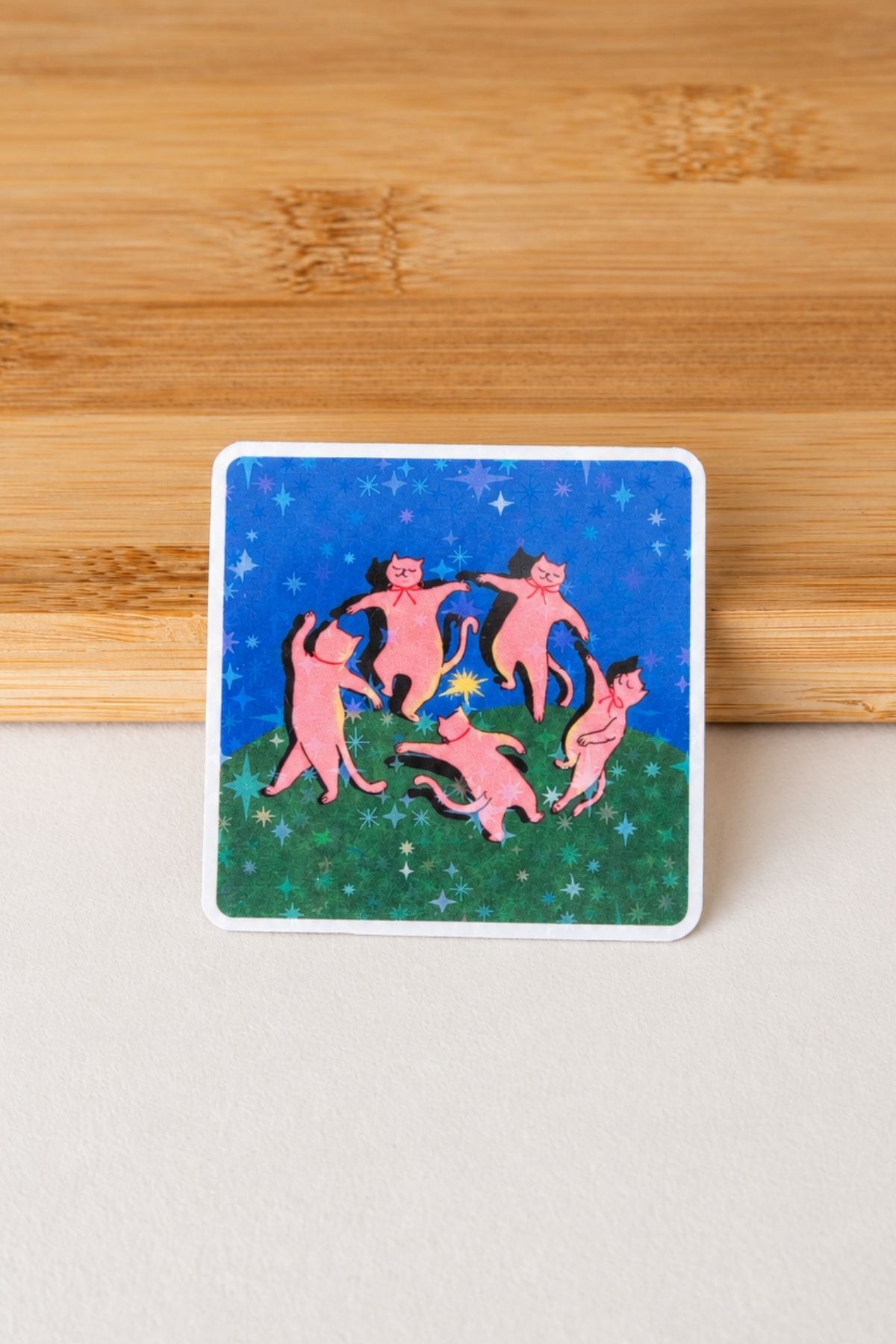 Hologram Efektli Laminasyonlu Tekli Sticker, Kedi Motifli Etiket, Çok Amaçlı, Su Geçirmez ve Çizilmeye Dayanıklı Sticker,