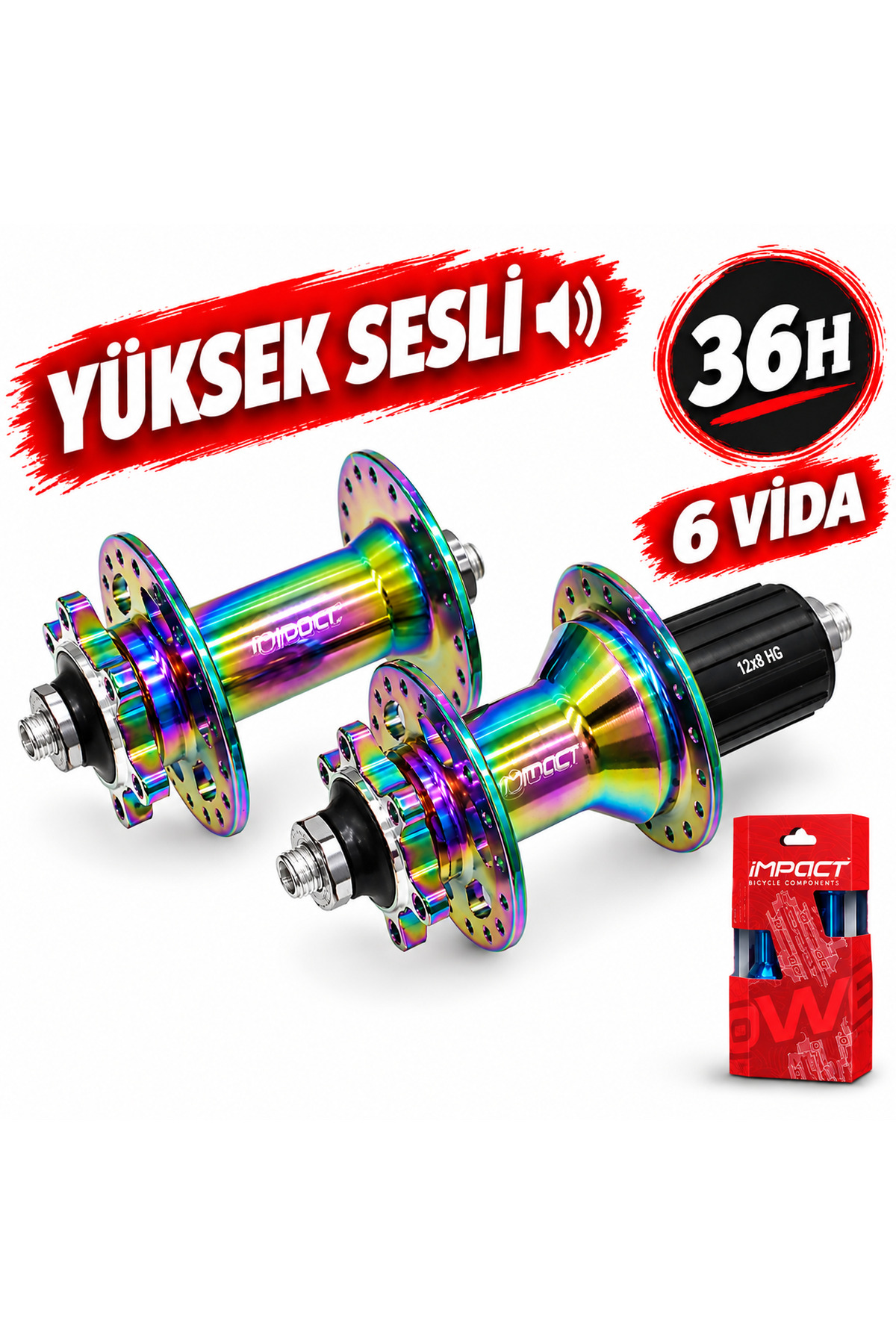 SkyWheel İmpact OWB A-268 Rulmanlı, Sesli 36H Rainbow Bisiklet Ön-Arka Göbek Takımı