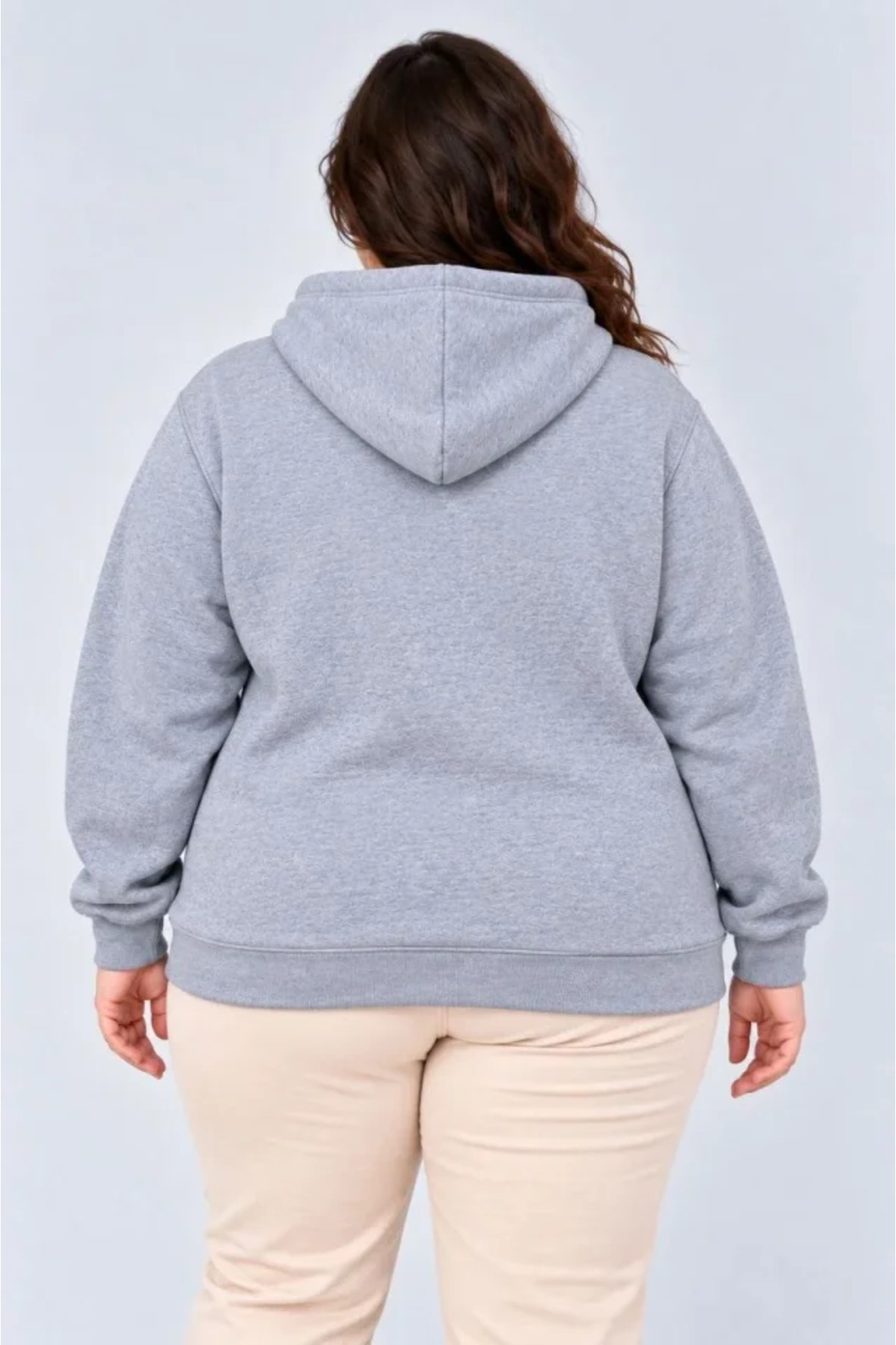 Battal Büyük Beden Üç İplik İçi Şardonlu Kapüşonlu Kanguru Cepli Kışlık Sweatshirt - Gri