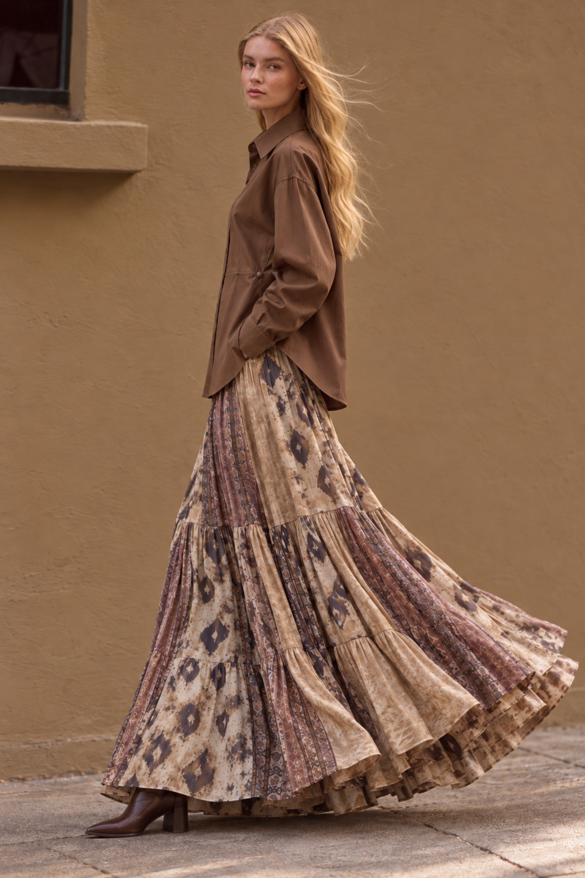 Dark Chocolate Pleated Poplin Shirt · View 4