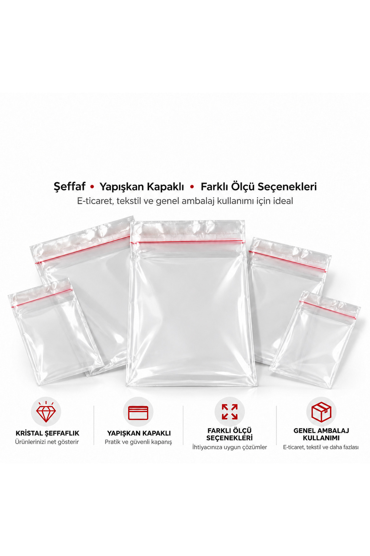 Opp Notebook Genel Markalar 100lü Bantlı Şeffaf Poşet 12x20 cm (Bantlı OPP Poşet ...