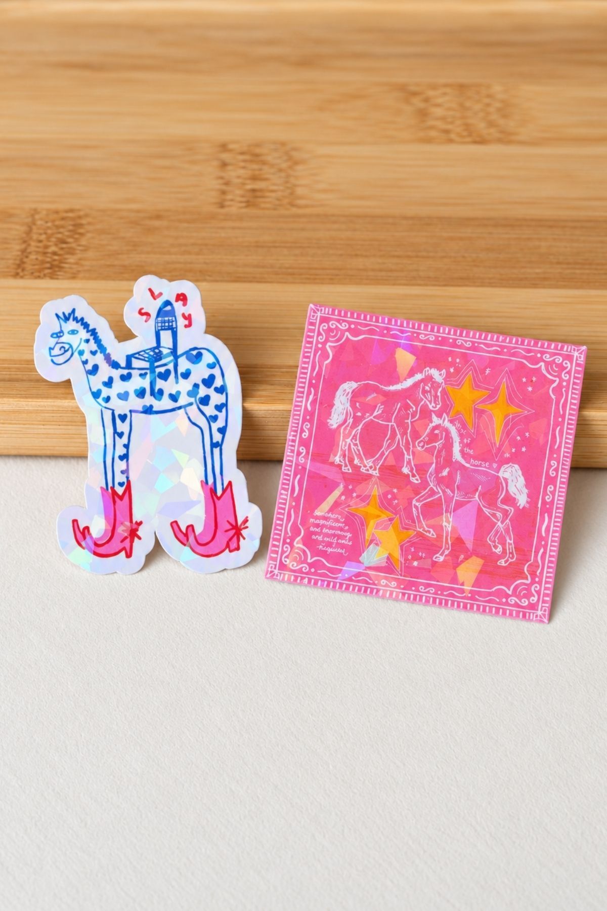 Pembe At 2’li Hologram Efektli Laminasyonlu Sticker Seti, Ajanda Etiketi, Çok Amaçlı Sticker, Su Geçirmez
