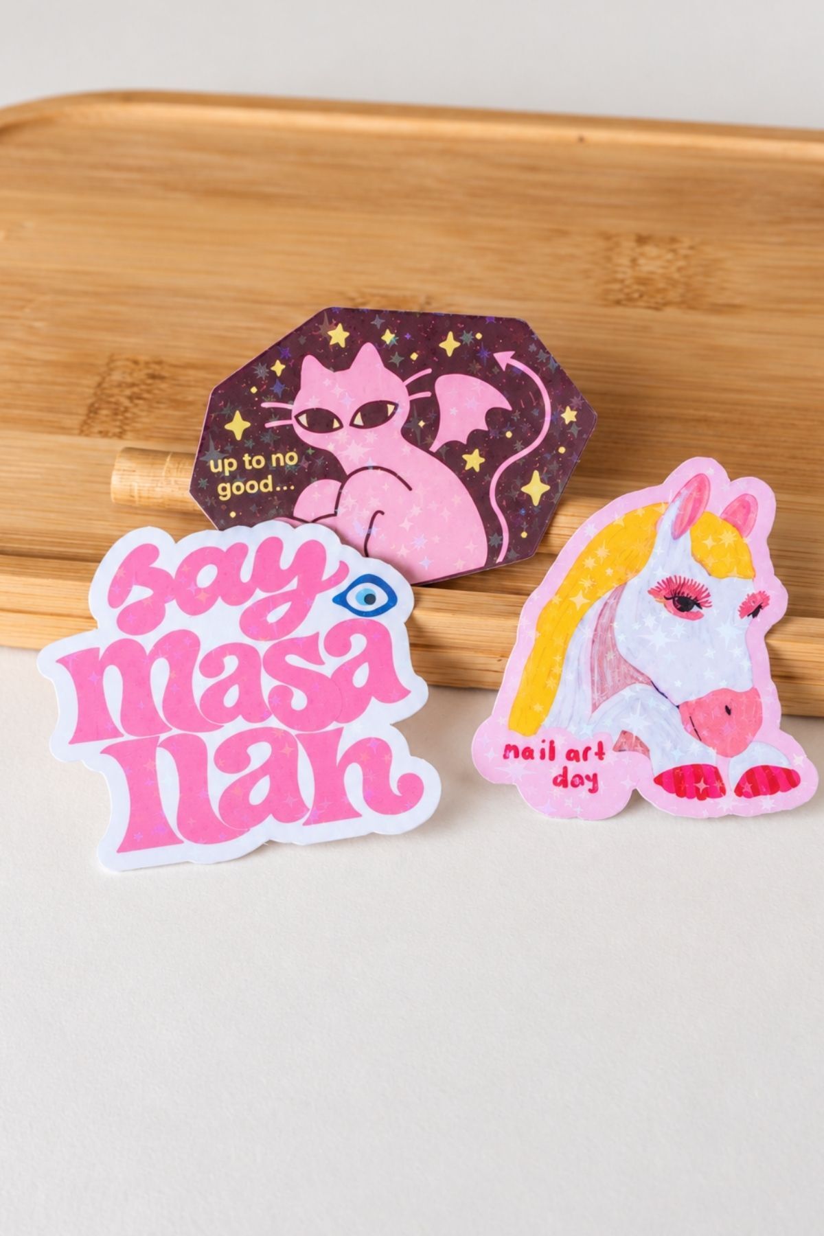 Pembe 3’lü Hologram Efektli Laminasyonlu Sticker Seti, Ajanda Etiketi, Çok Amaçlı Sticker, Su Geçirmez