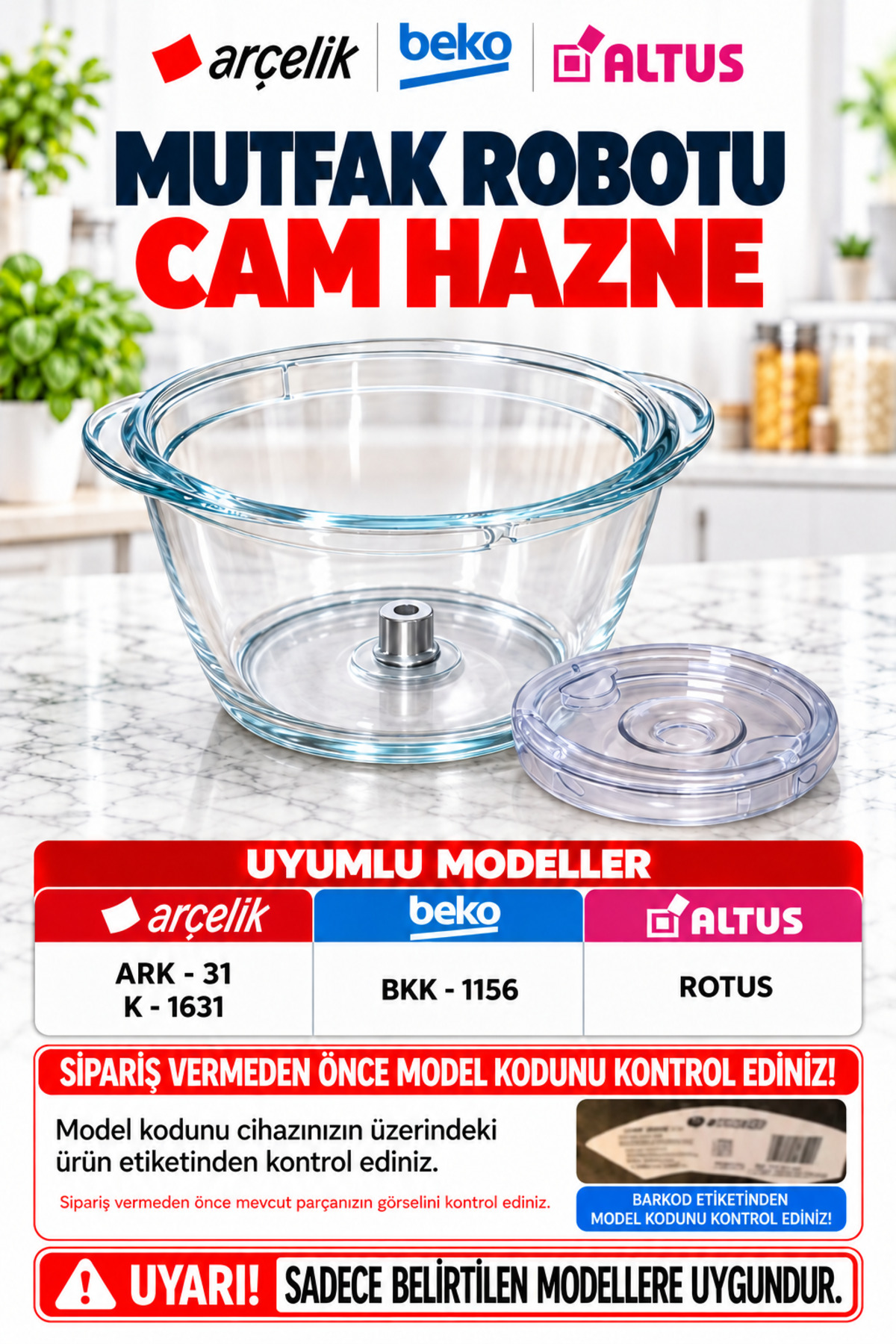 Arçelik Oem - Ark 31 Mutfak Robotu Cam Hazne - 9182001620 - Fiyatı
