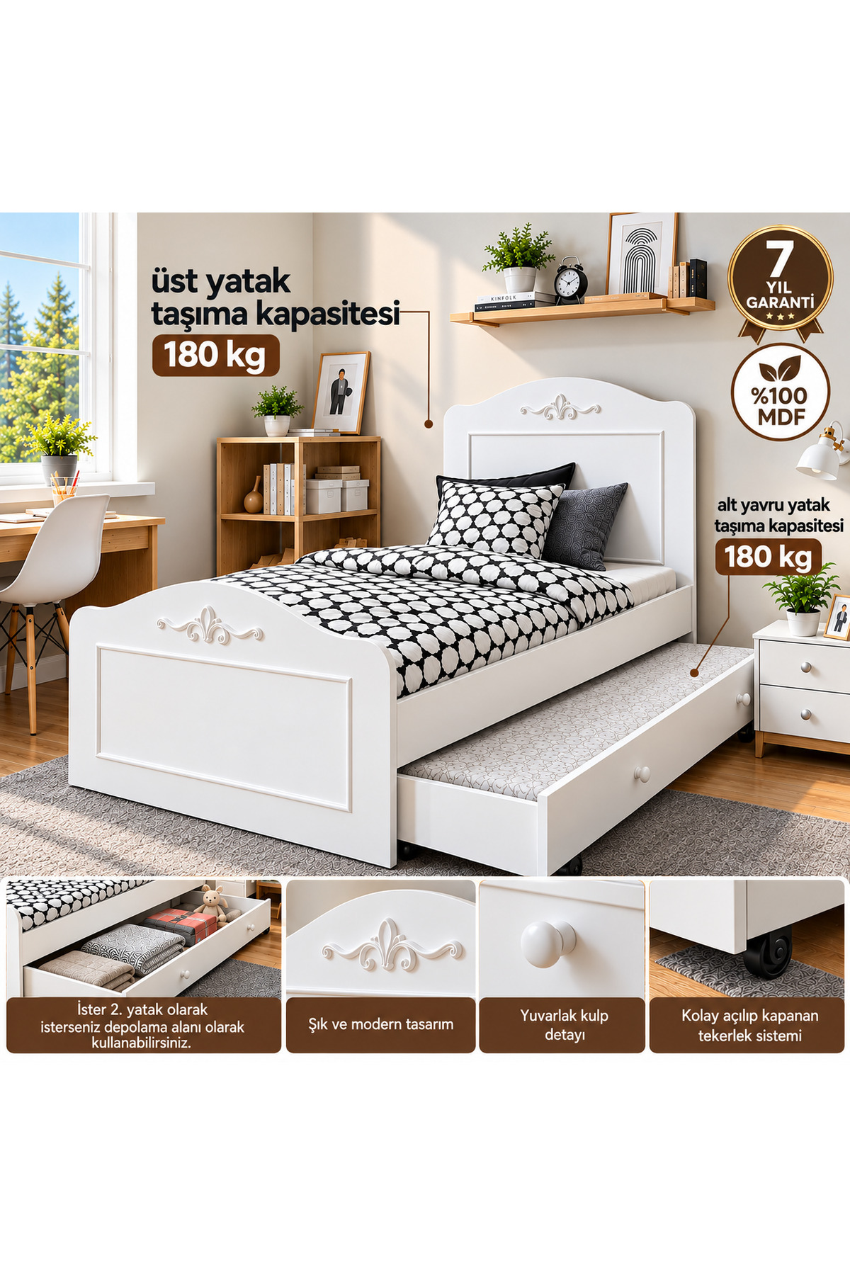 VENATTO Romantic Yavrulu Karyola(100X200)%100mdf