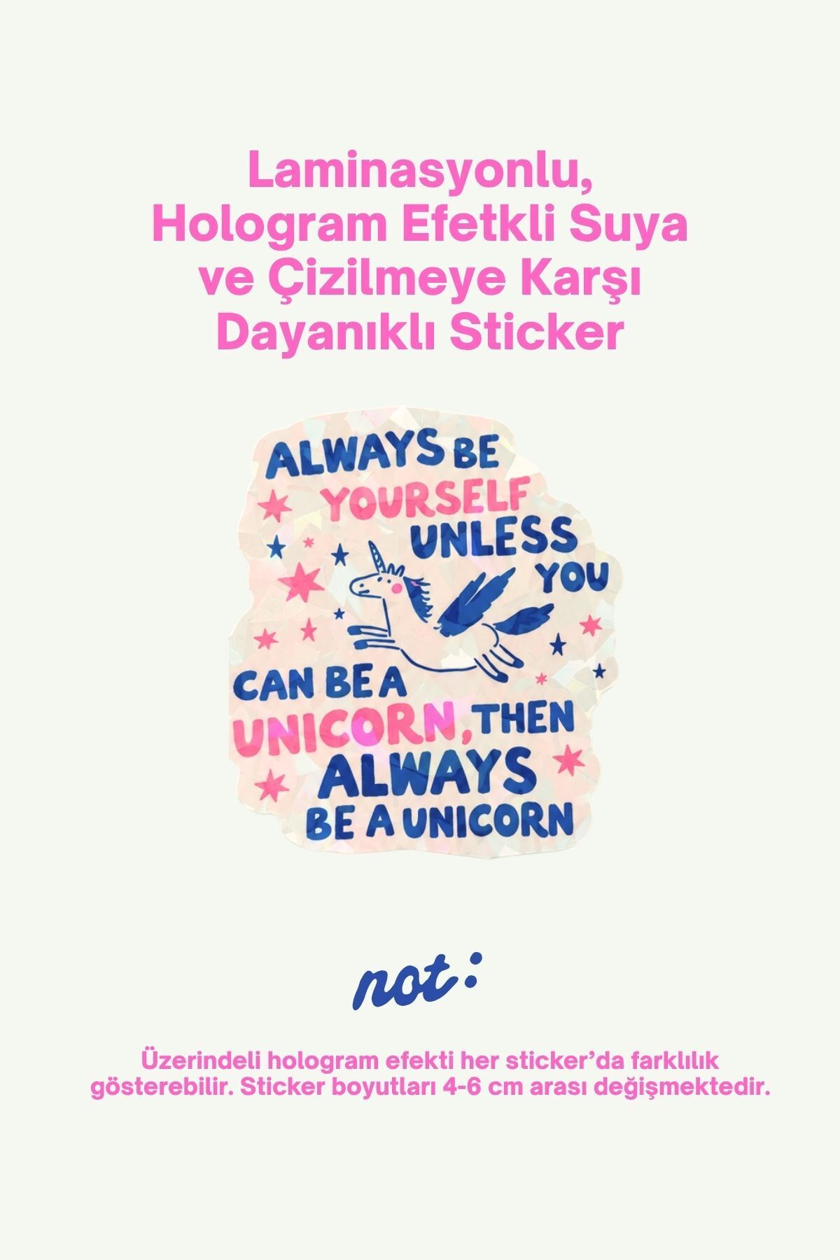 Hologram Efektli Laminasyonlu Tekli Sticker, Unicorn Etiket, Çok Amaçlı, Su Geçirmez ve Çizilmeye Dayanıklı Sticker,