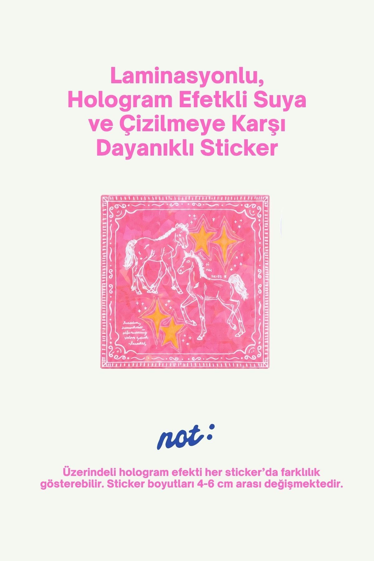 Hologram Efektli Laminasyonlu Tekli Sticker, At Çizimi Etiket, Çok Amaçlı, Su Geçirmez ve Çizilmeye Dayanıklı Sticker,