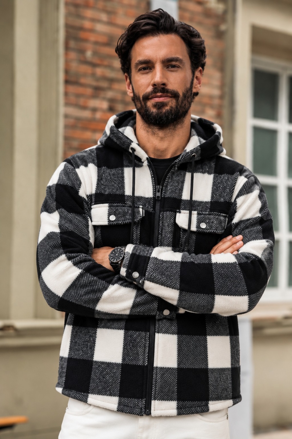 Erkek Oversize Kareli Oduncu Siyah Gömlek 5