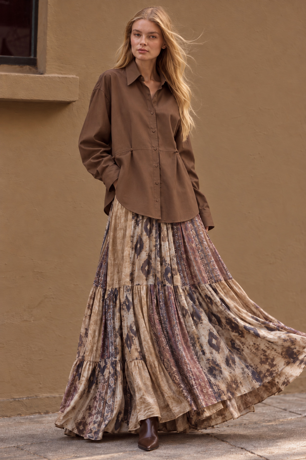 Dark Chocolate Pleated Poplin Shirt · View 3
