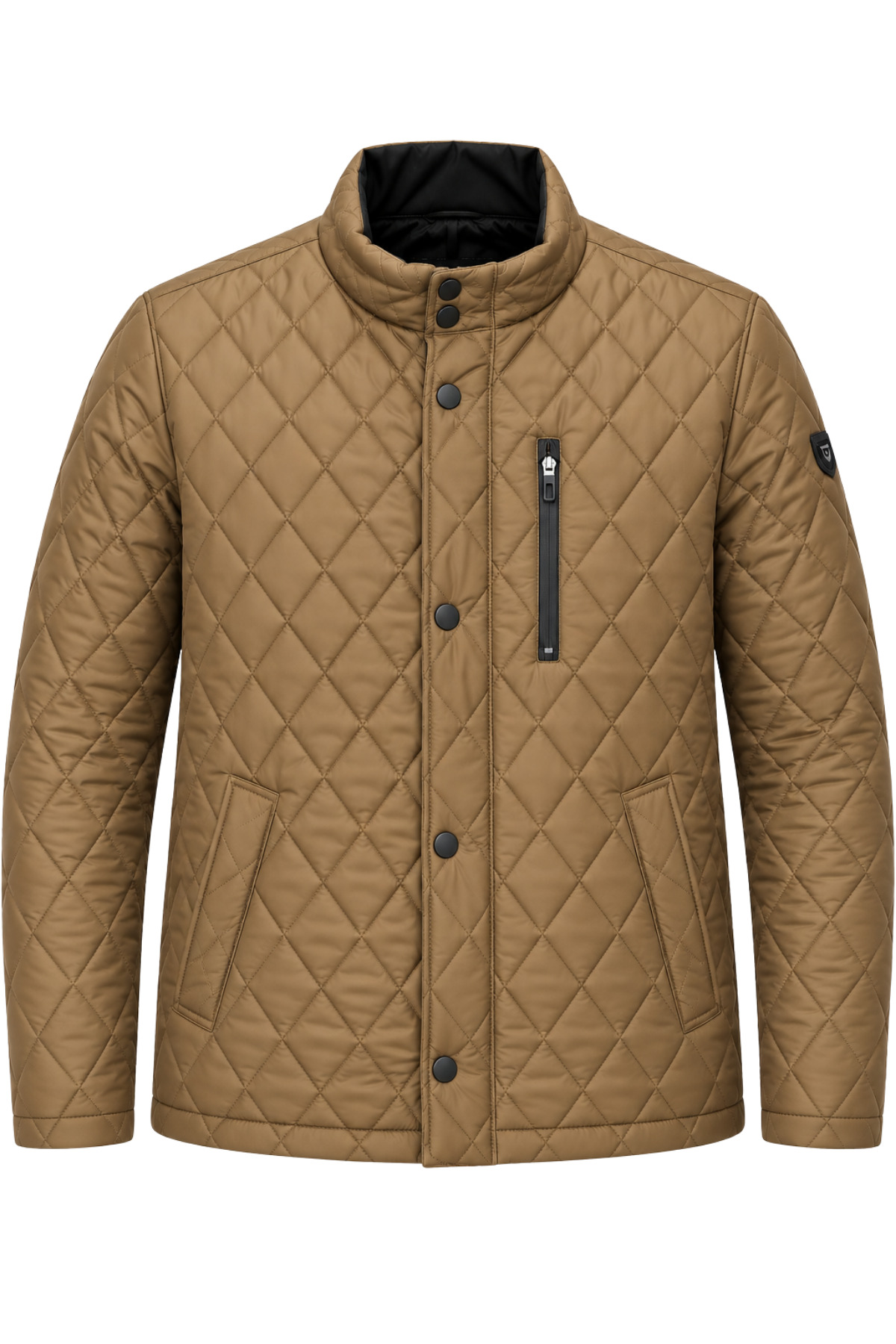 Erkek Kahverengi Standart Fit Normal Kesim İçi Kürklü Dik Yaka Çıtçıtlı Dolgulu Desenli Overcoat - Kahverengi