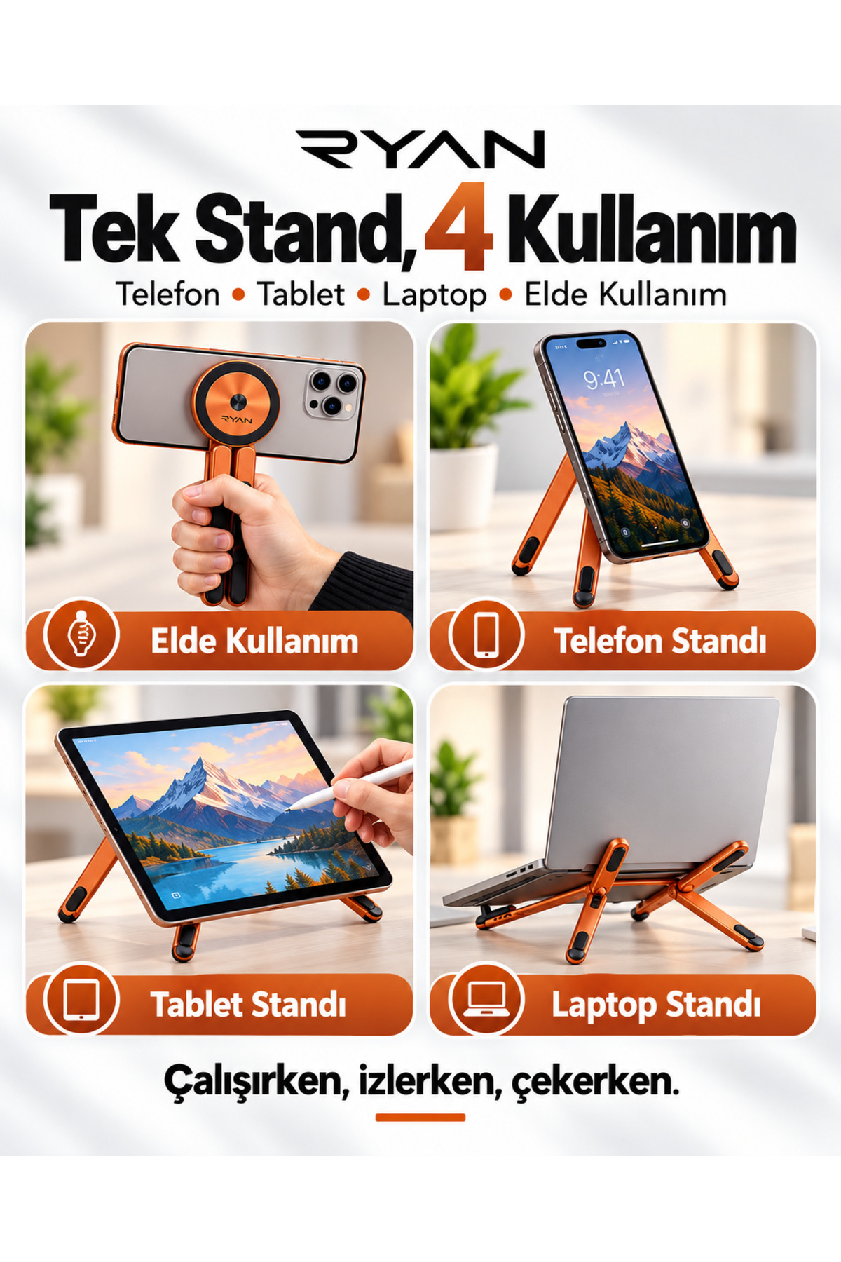 Ryan Technology Manyetik Laptop Tablet Telefon Standı, 4in1 360 ...